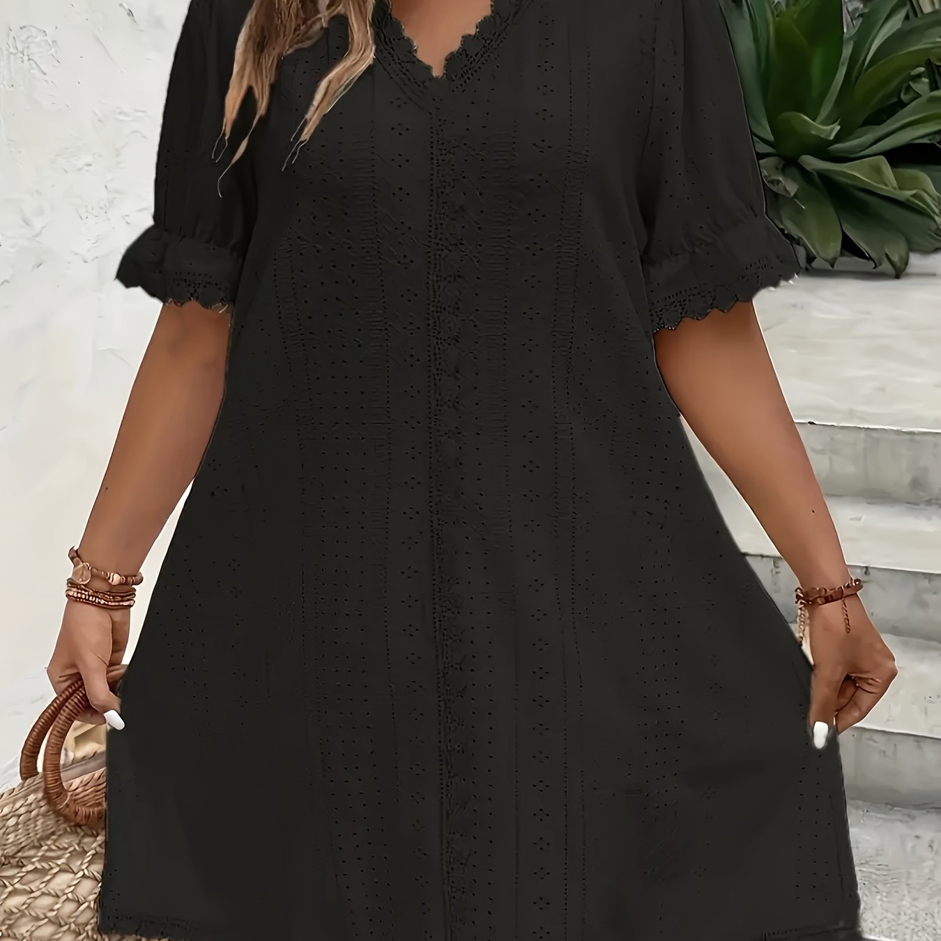 Elegant V-Neck Plus Size Women's Dress