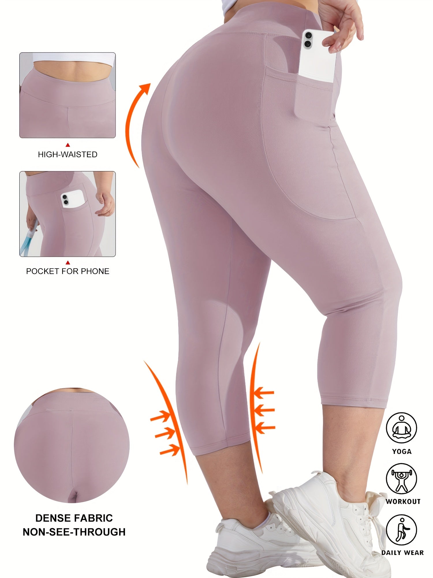 Women's High-Waist Crescent Moon Pocket Capri Leggings
