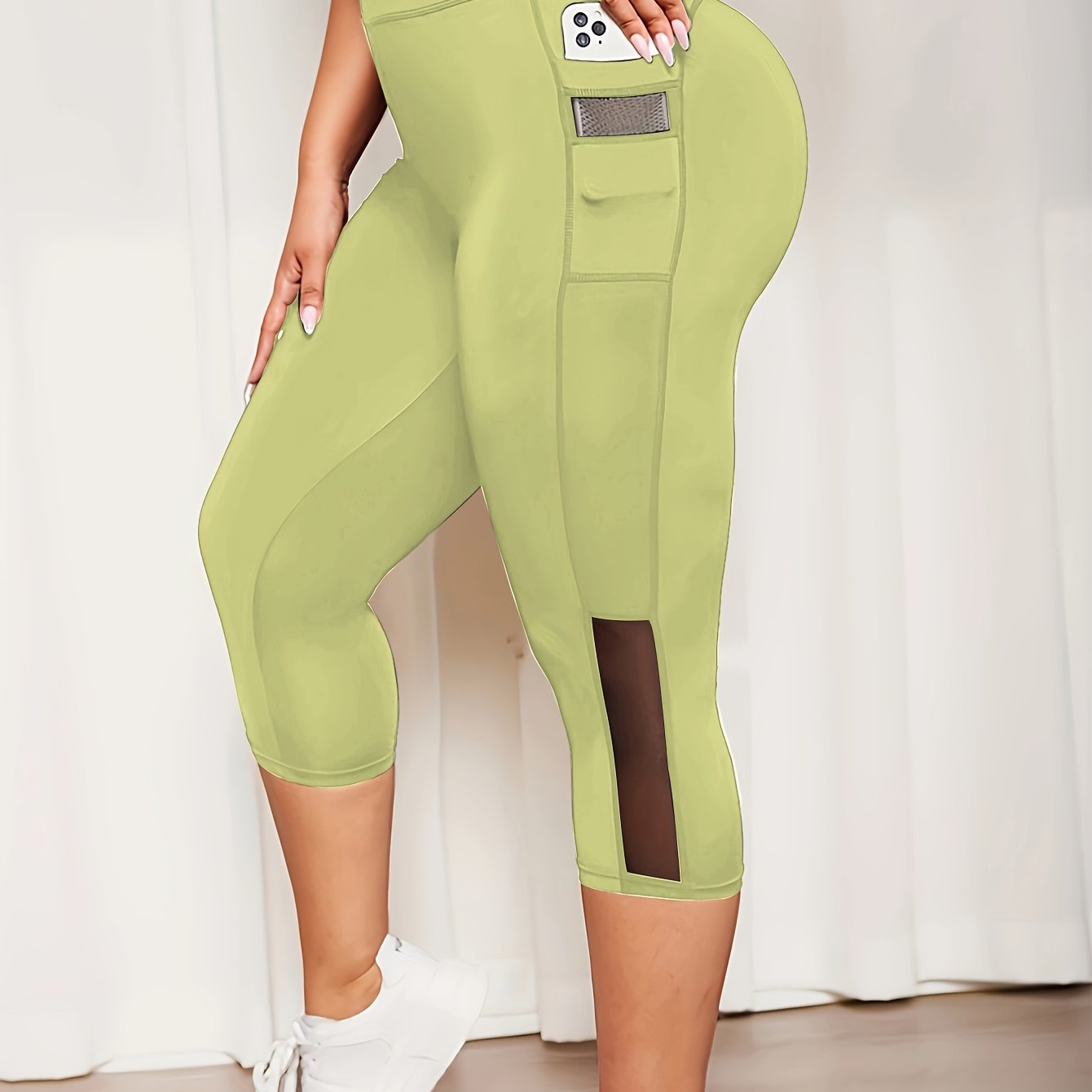 Plus Size Mesh Seven-Split Pants with Pockets