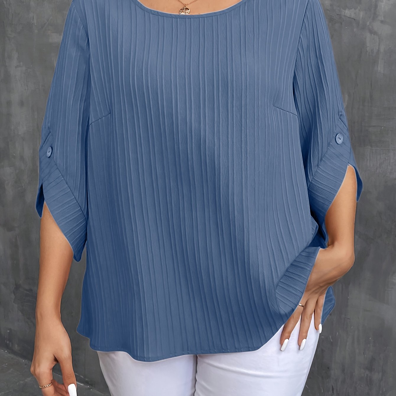 Women's Plus Size Button-Up Blouse , Short Sleeve