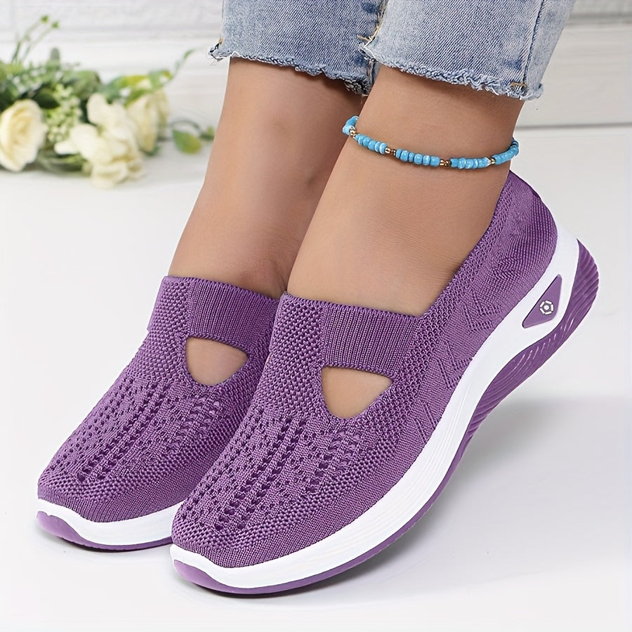 Women's Breathable Slip-On Sneakers - Lightweight Knit Casual Shoes with Arch Support, Machine Washable & All-Season Comfort, Multi-Color