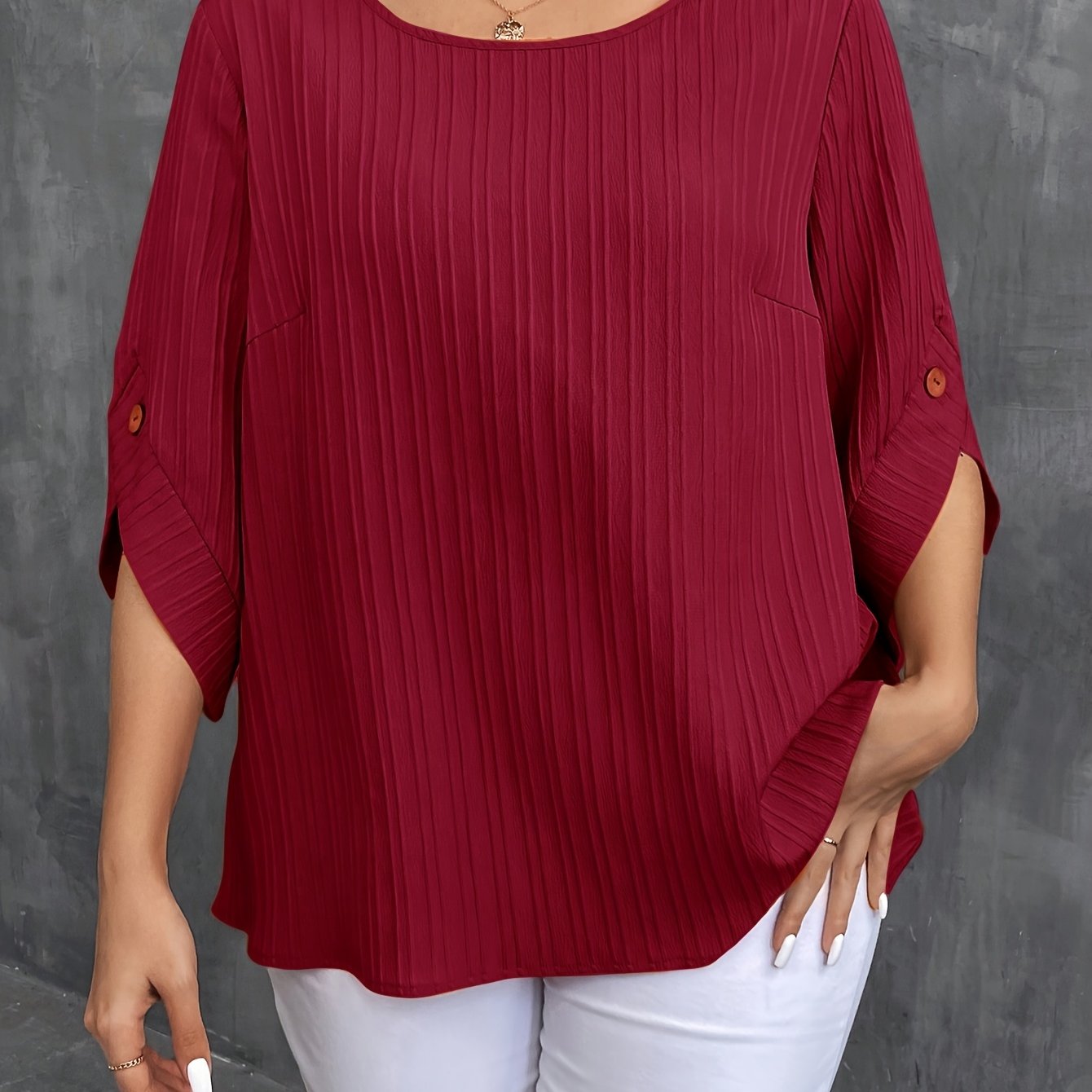 Women's Plus Size Button-Up Blouse , Short Sleeve