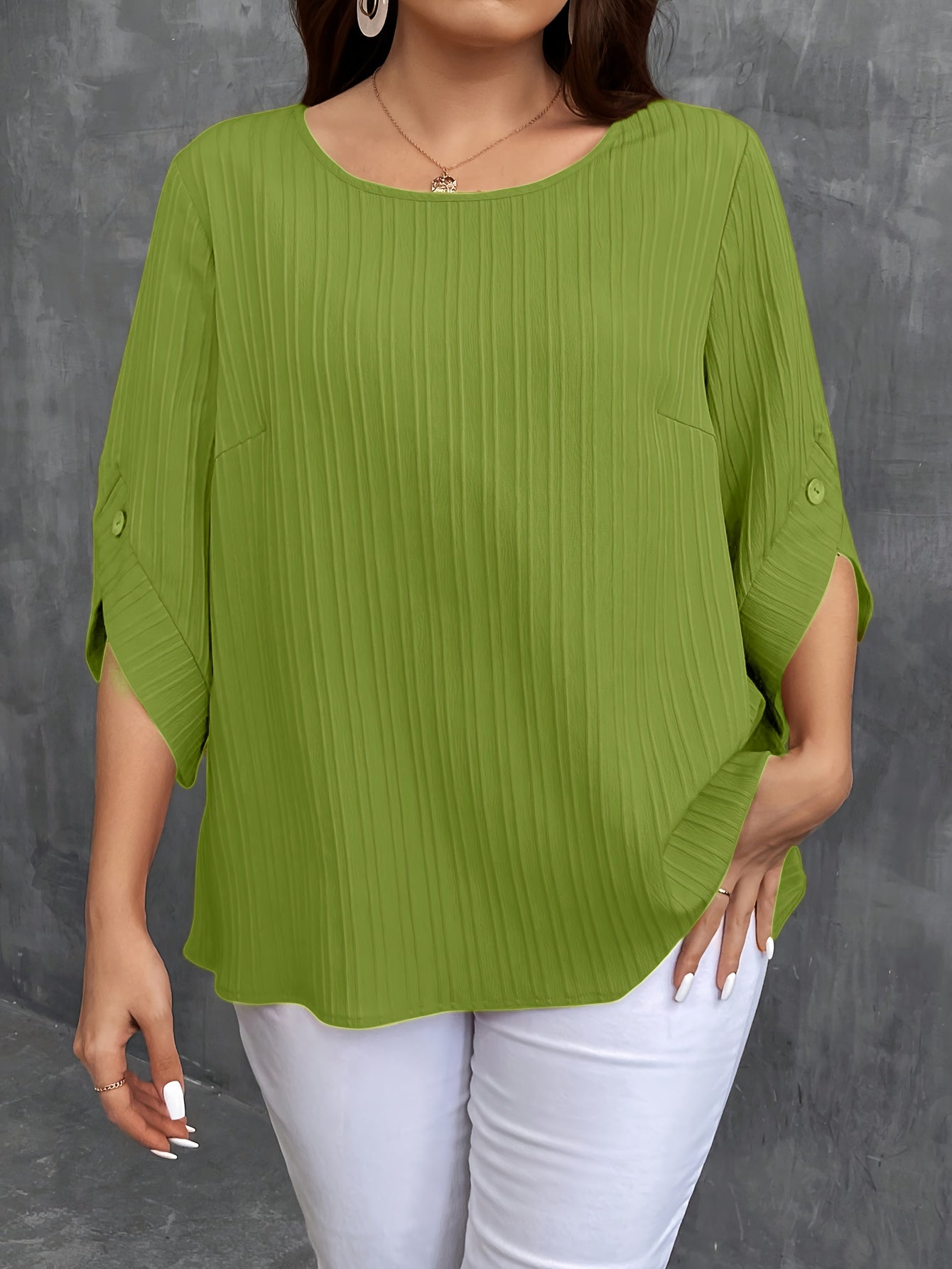 Women's Plus Size Button-Up Blouse , Short Sleeve