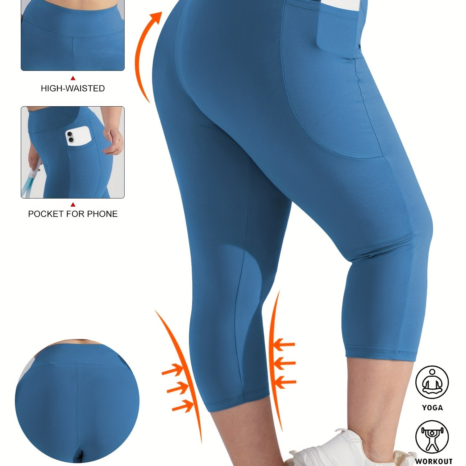Women's High-Waist Crescent Moon Pocket Capri Leggings