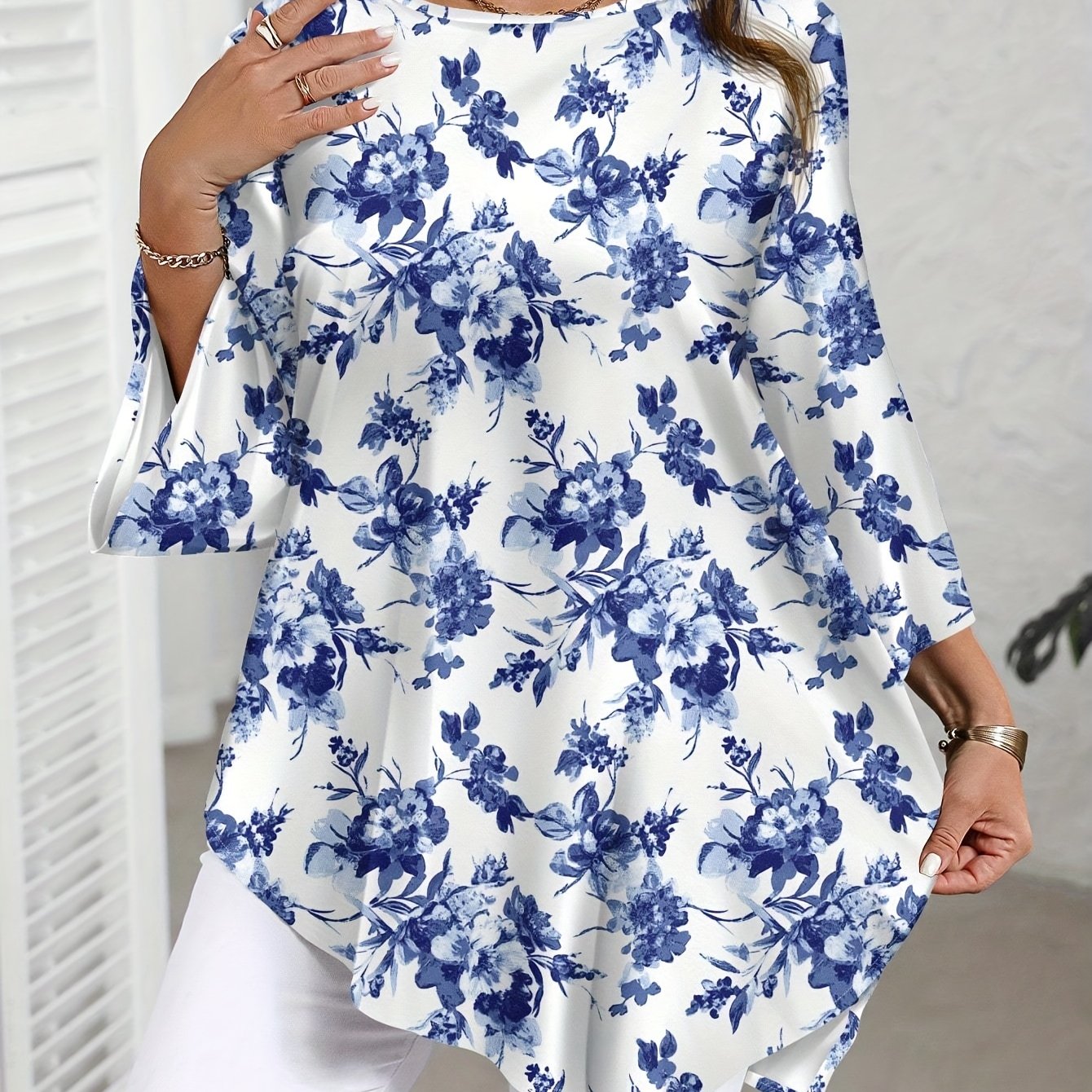 Elegant Plus Size Women's Floral Print Blouse