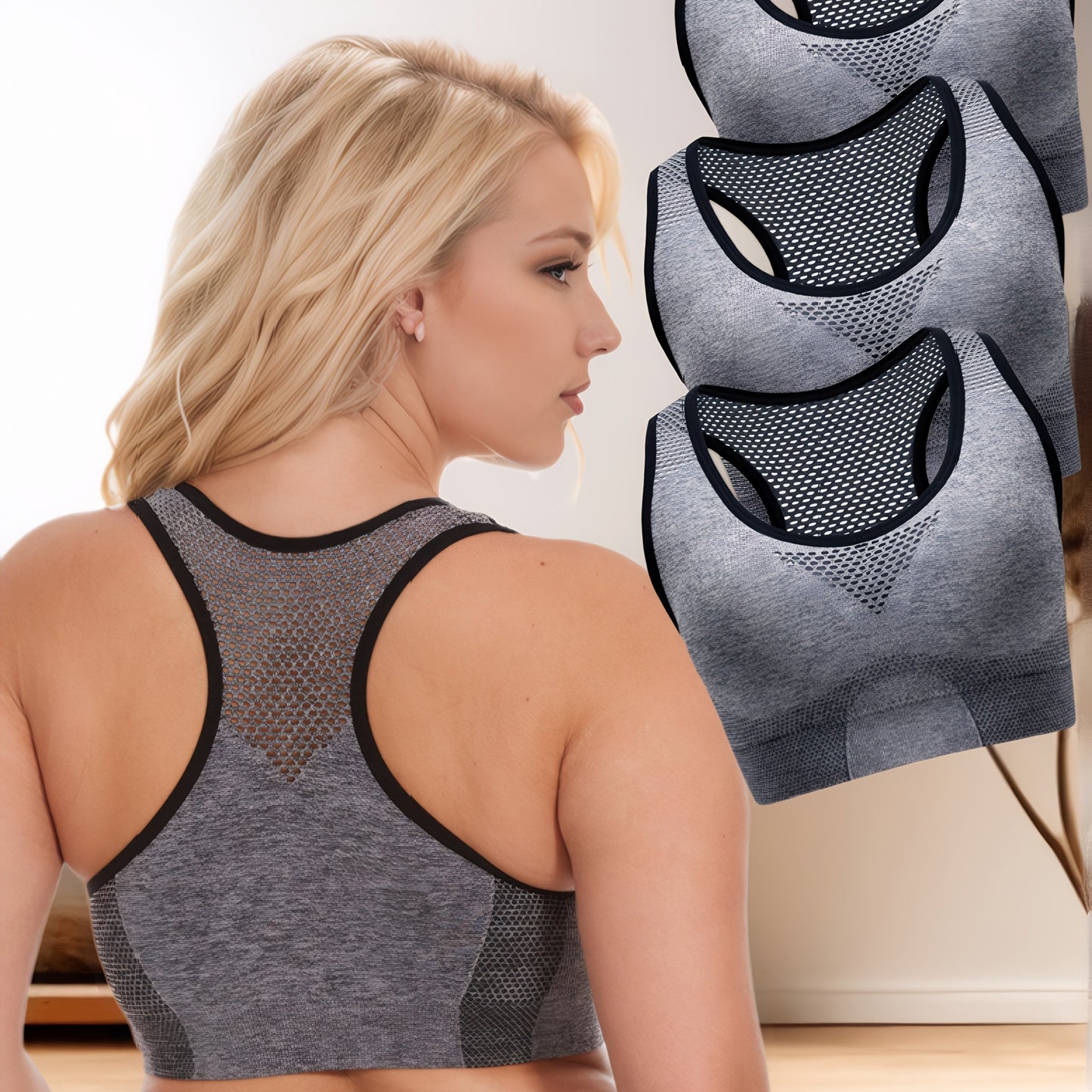 3pcs Breathable Lingerie, Large Size, No Steel Ring, No Trace, Hollow Grid, Thin Sports Yoga Bra, Zero Restriction, Large Size, No Steel Ring, No