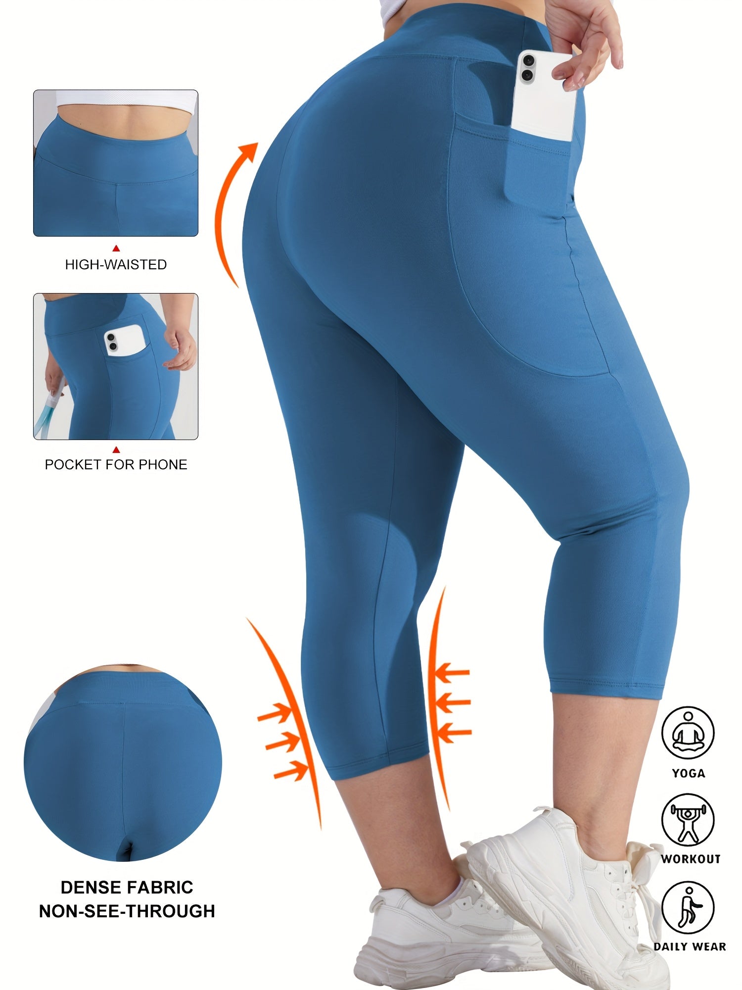 Women's High-Waist Crescent Moon Pocket Capri Leggings