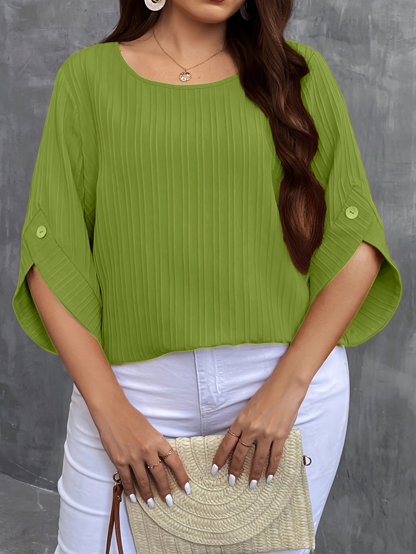 Women's Plus Size Button-Up Blouse , Short Sleeve