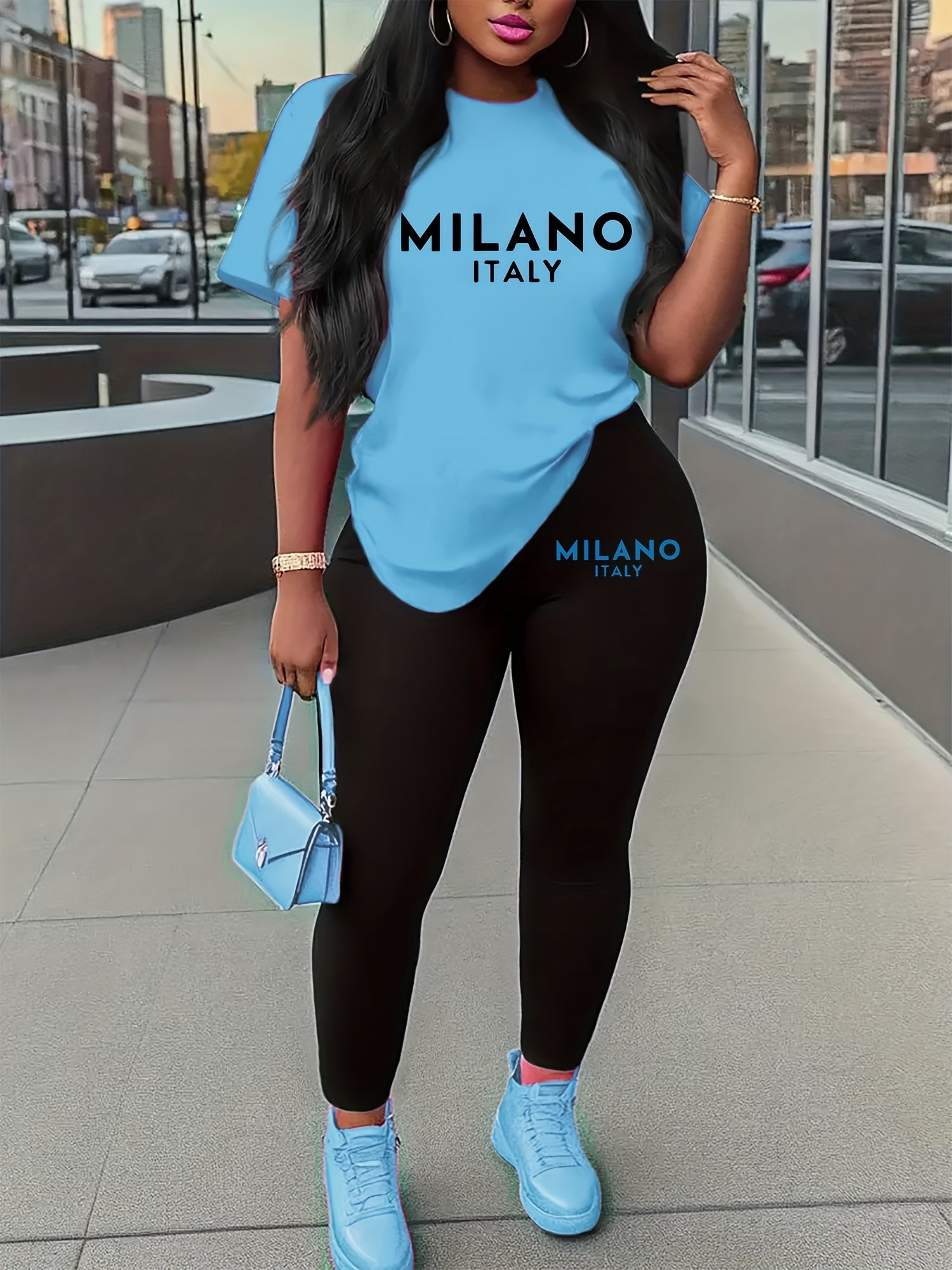 Women's Plus Size "Milano Italy" Graphic Tee & Leggings Set