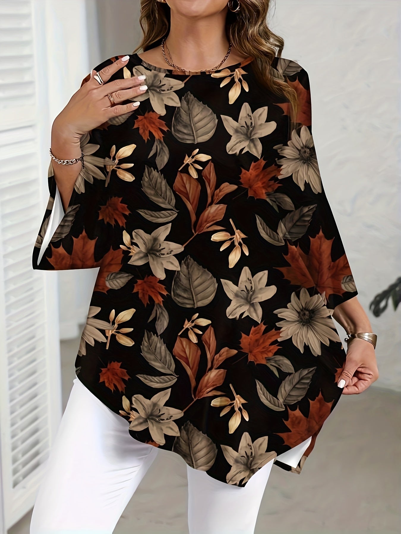 Elegant Plus Size Women's Floral Print Blouse