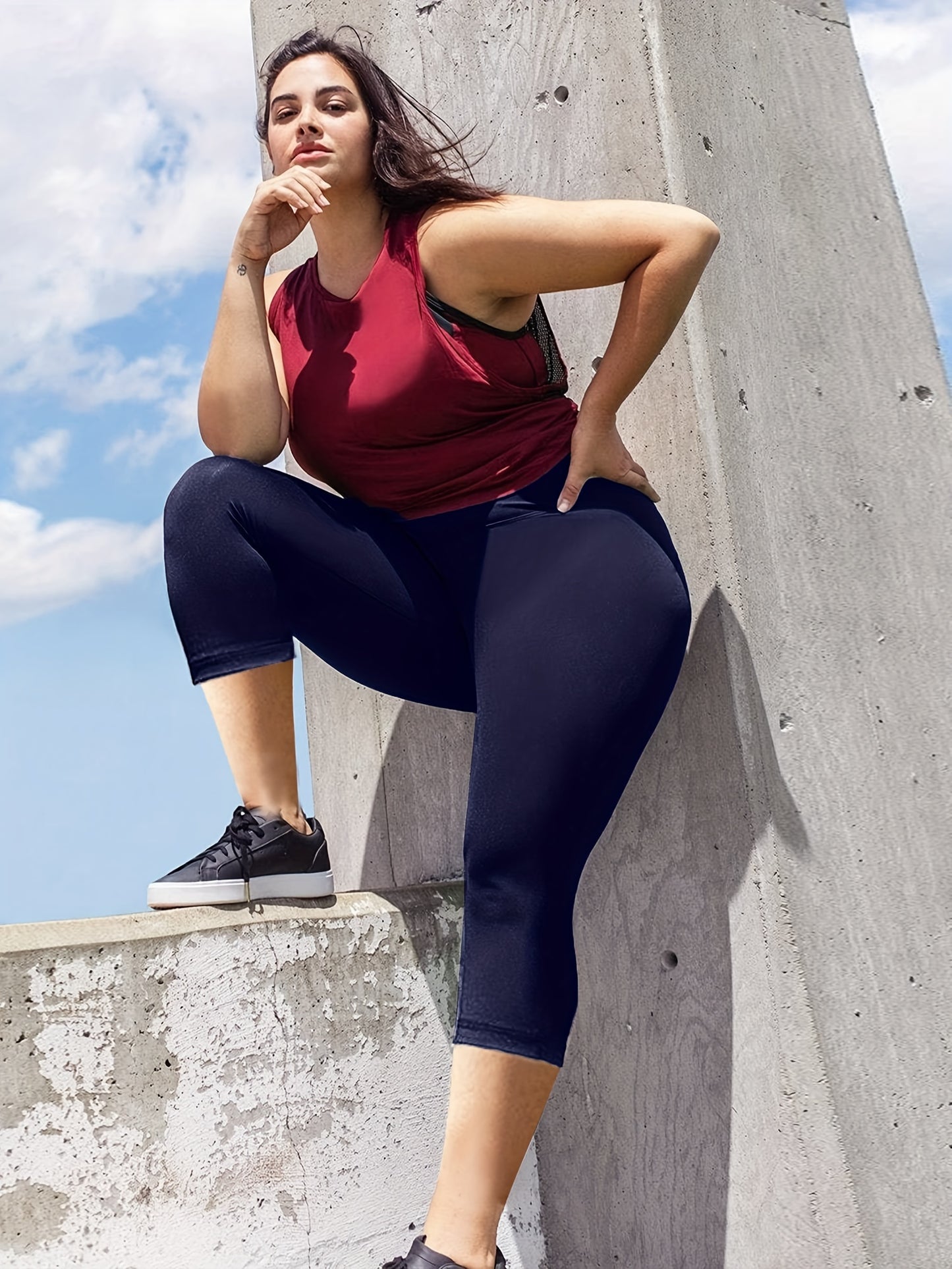 Women's Plus Size Capri Leggings, High Waist Tummy Control