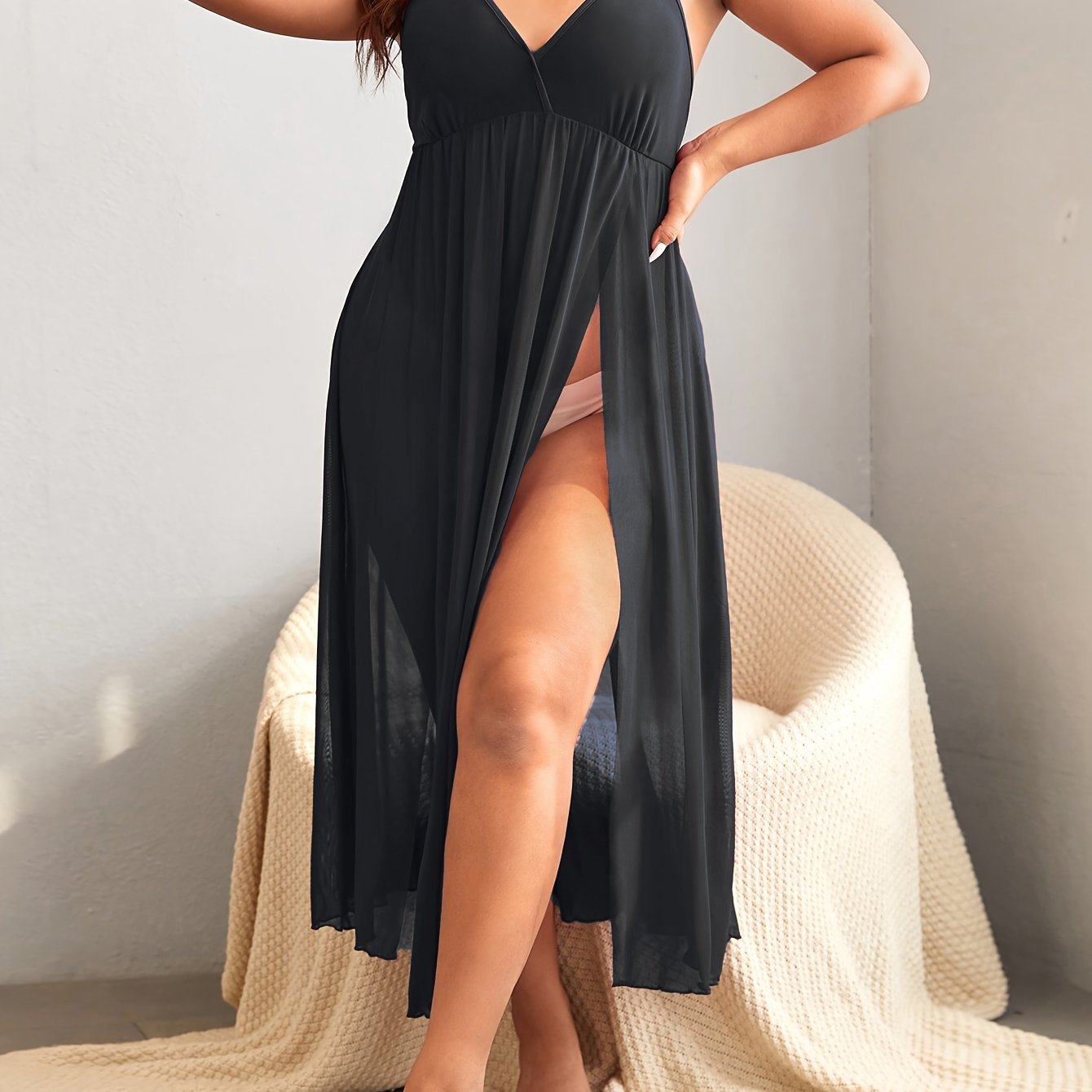 Large Size Women's Mesh Strap Skirt, Nighties