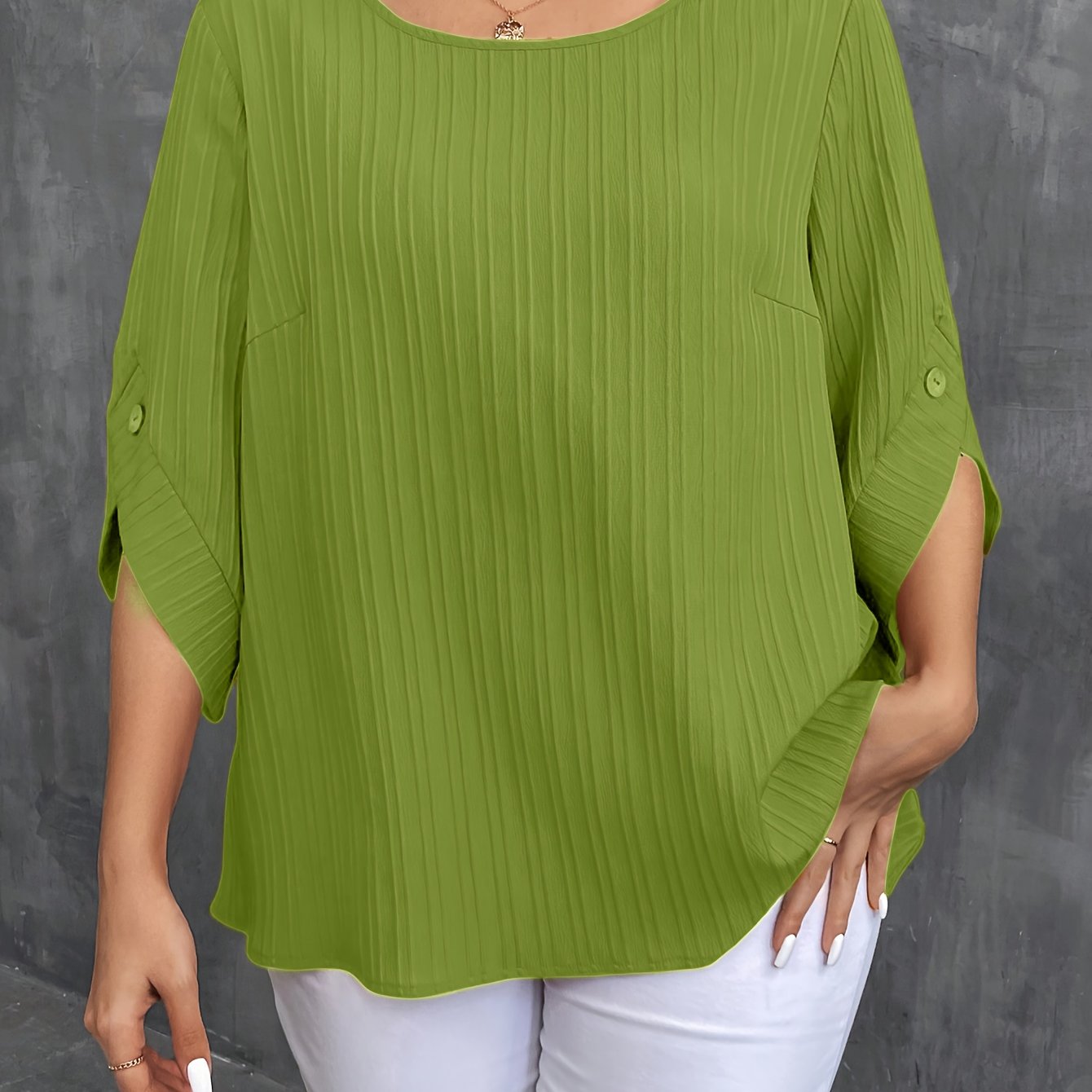 Women's Plus Size Button-Up Blouse , Short Sleeve