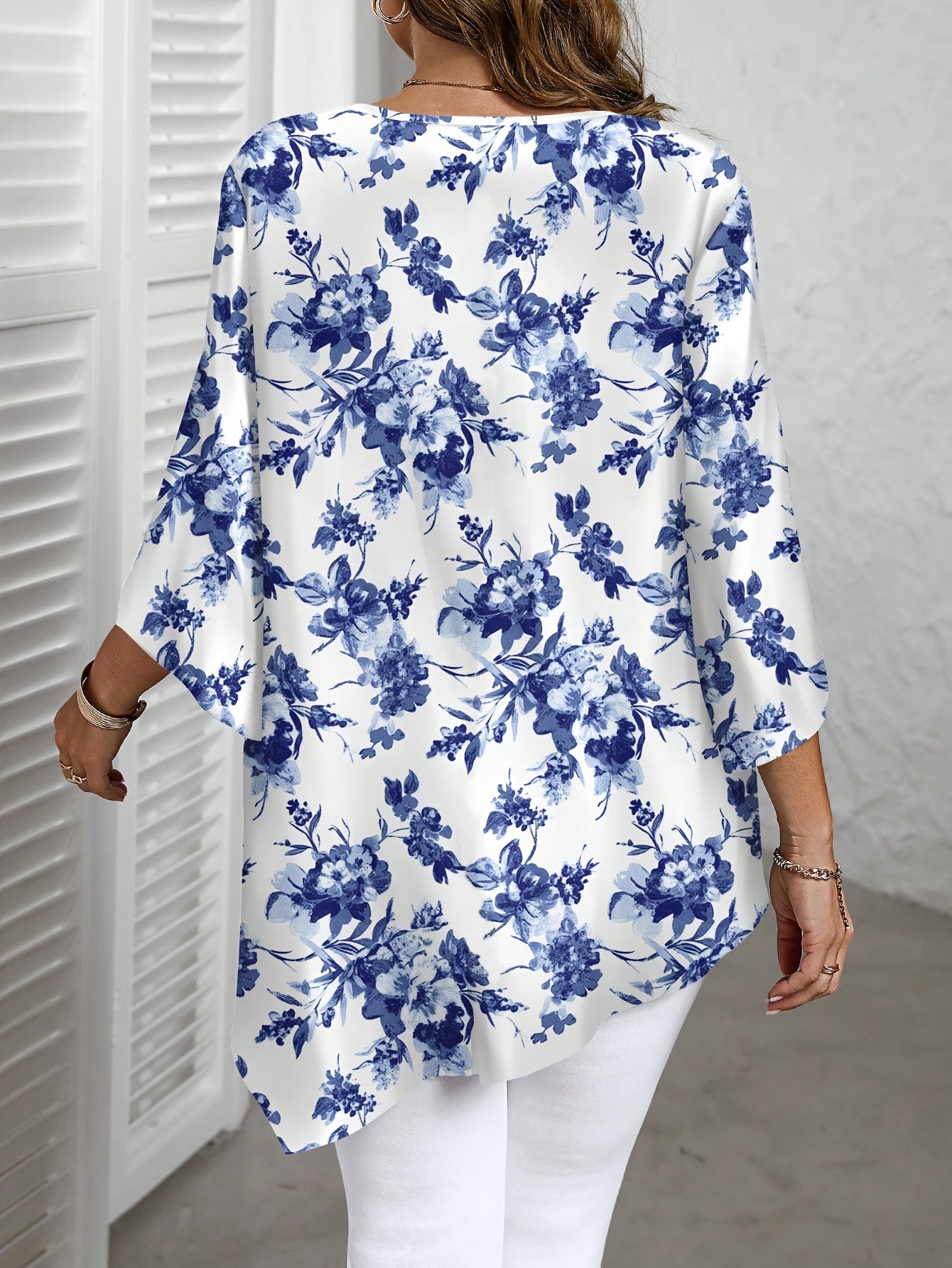 Elegant Plus Size Women's Floral Print Blouse