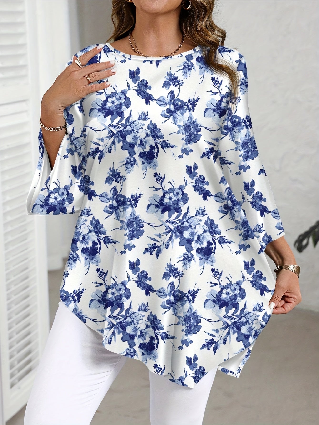 Elegant Plus Size Women's Floral Print Blouse