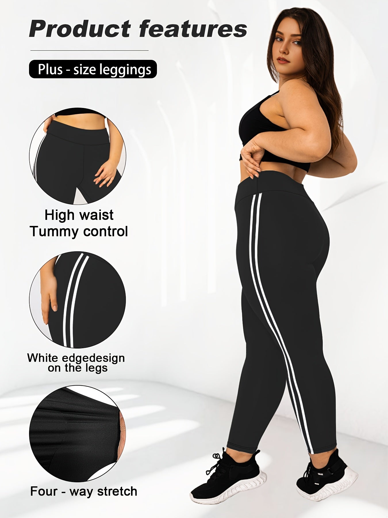 Women's Plus Size High-Waisted Cropped Leggings with Side Stripes