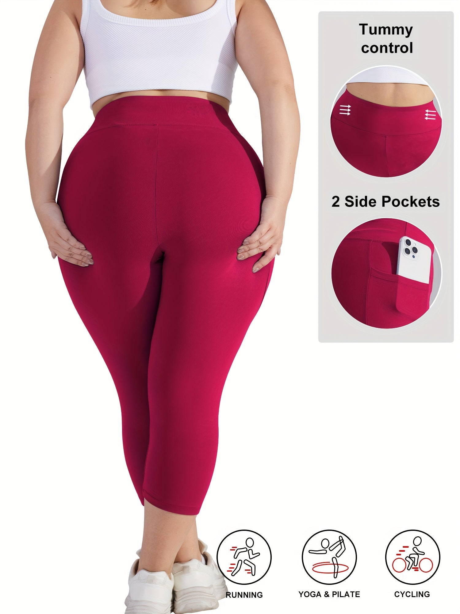 Women's High-Waist Crescent Moon Pocket Capri Leggings