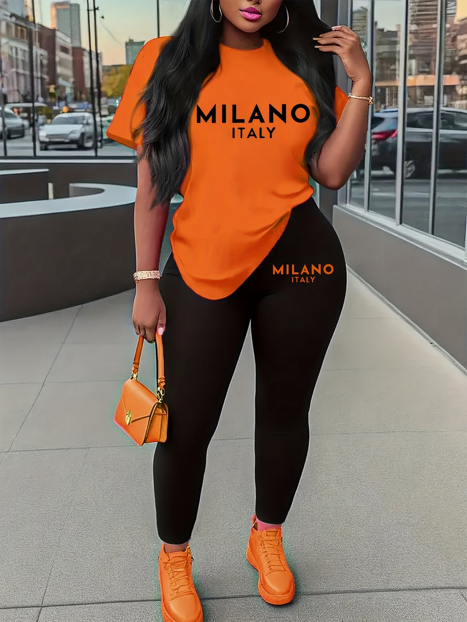 Women's Plus Size "Milano Italy" Graphic Tee & Leggings Set