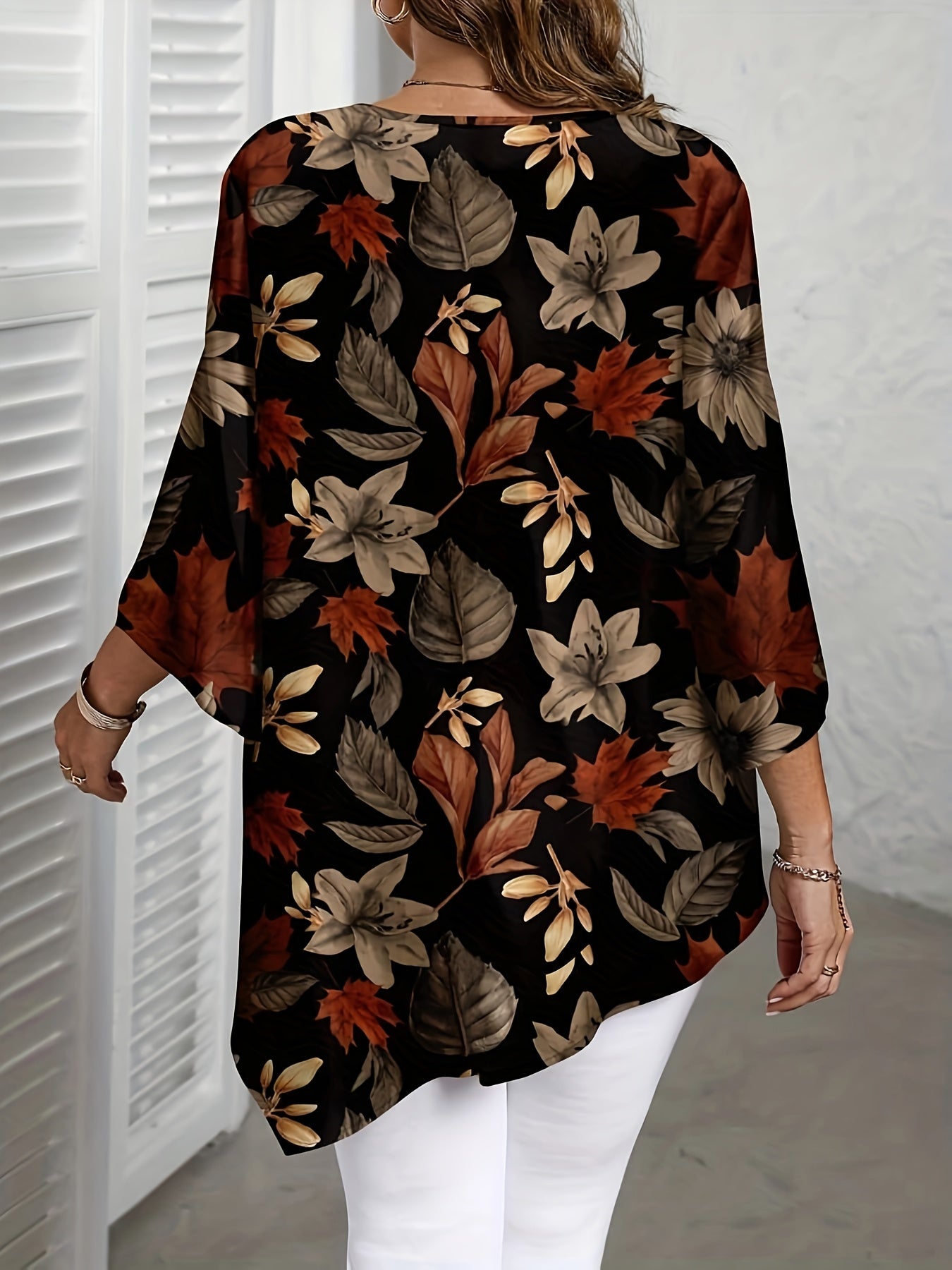 Elegant Plus Size Women's Floral Print Blouse