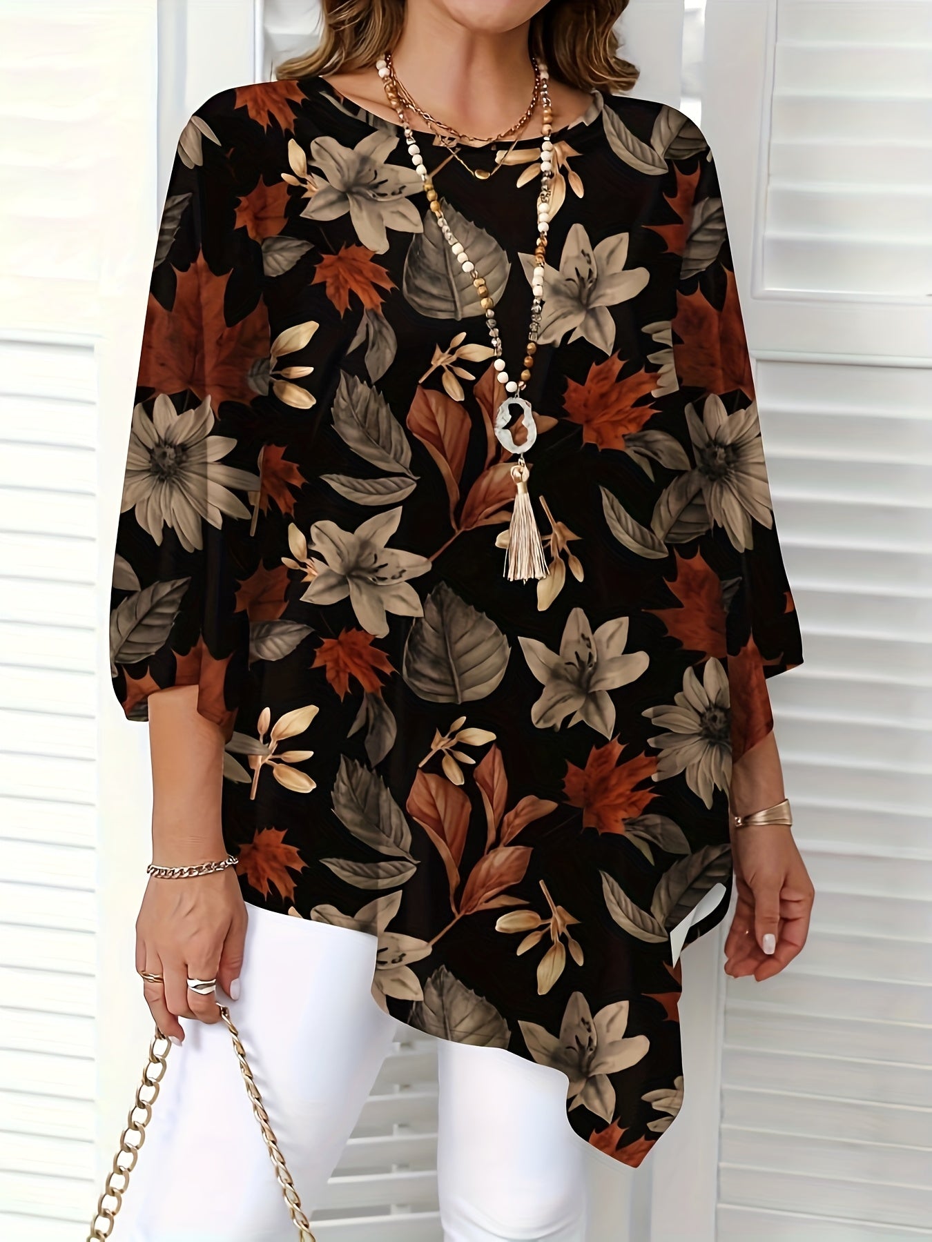 Elegant Plus Size Women's Floral Print Blouse
