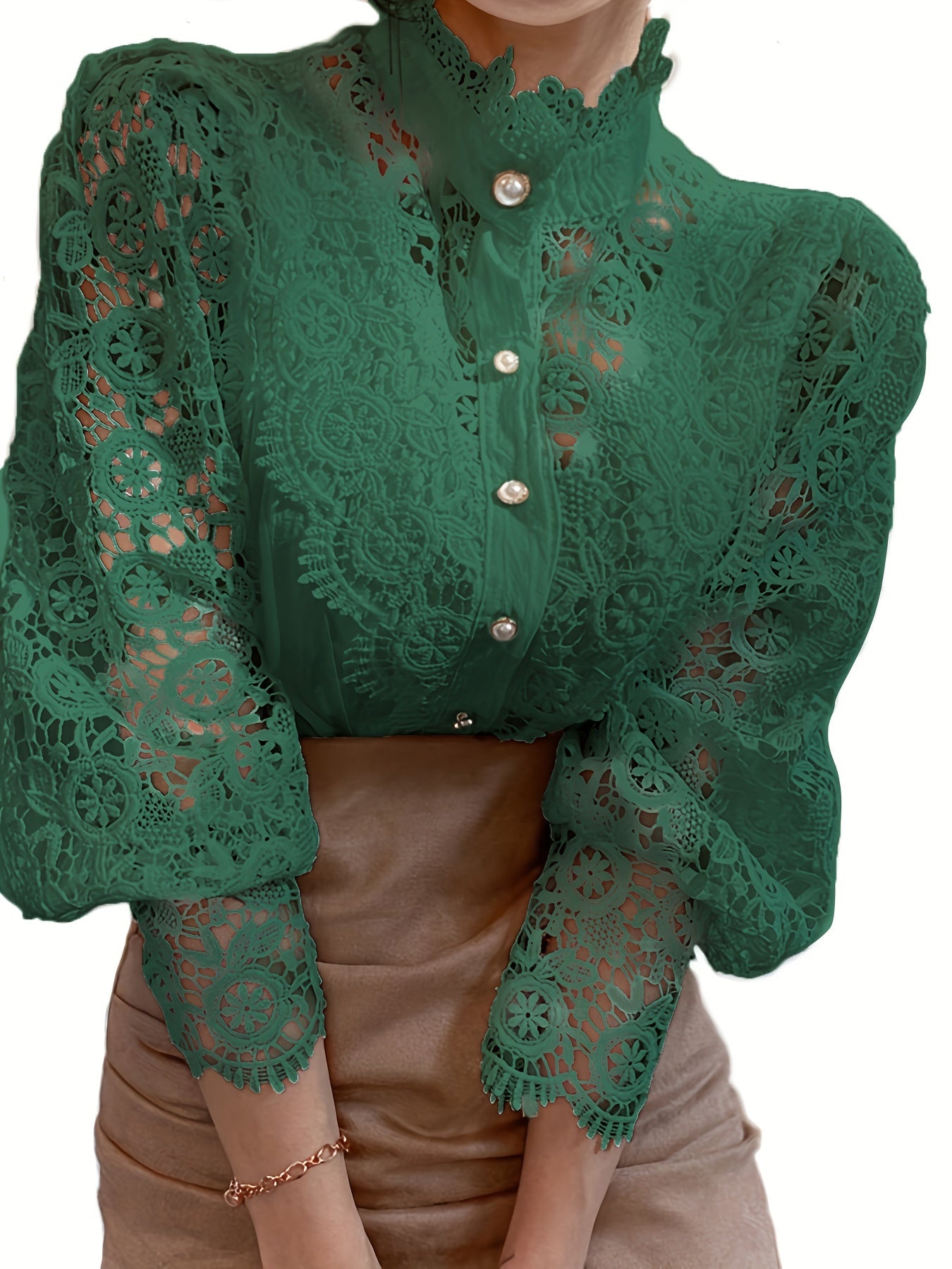 Elegant Women's Pleated Blouse with Sheer Lace