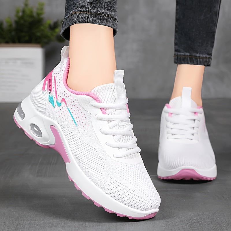 Women's Lightweight Breathable Knit Sneakers with Air Cushioning, Soft High Elastic Fabric, Slip-Resistant & Durable PVC Sole, Comfortable for Casual Outdoor Wear All Seasons, Ladies Sneakers