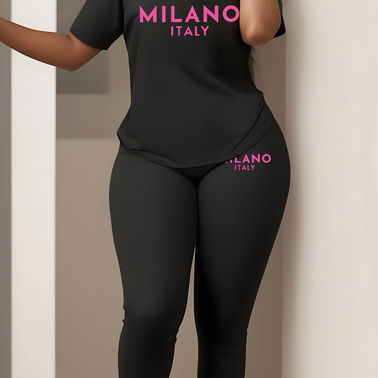 Women's Plus Size "Milano Italy" Graphic Tee & Leggings Set