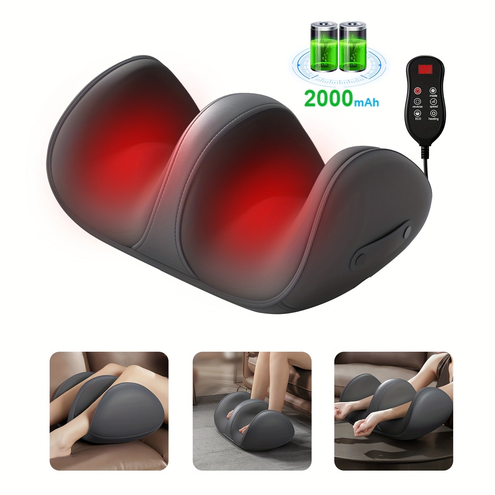 Cordless Type-C Rechargeable Foot Massager Machine with Deep- Kneading and heat