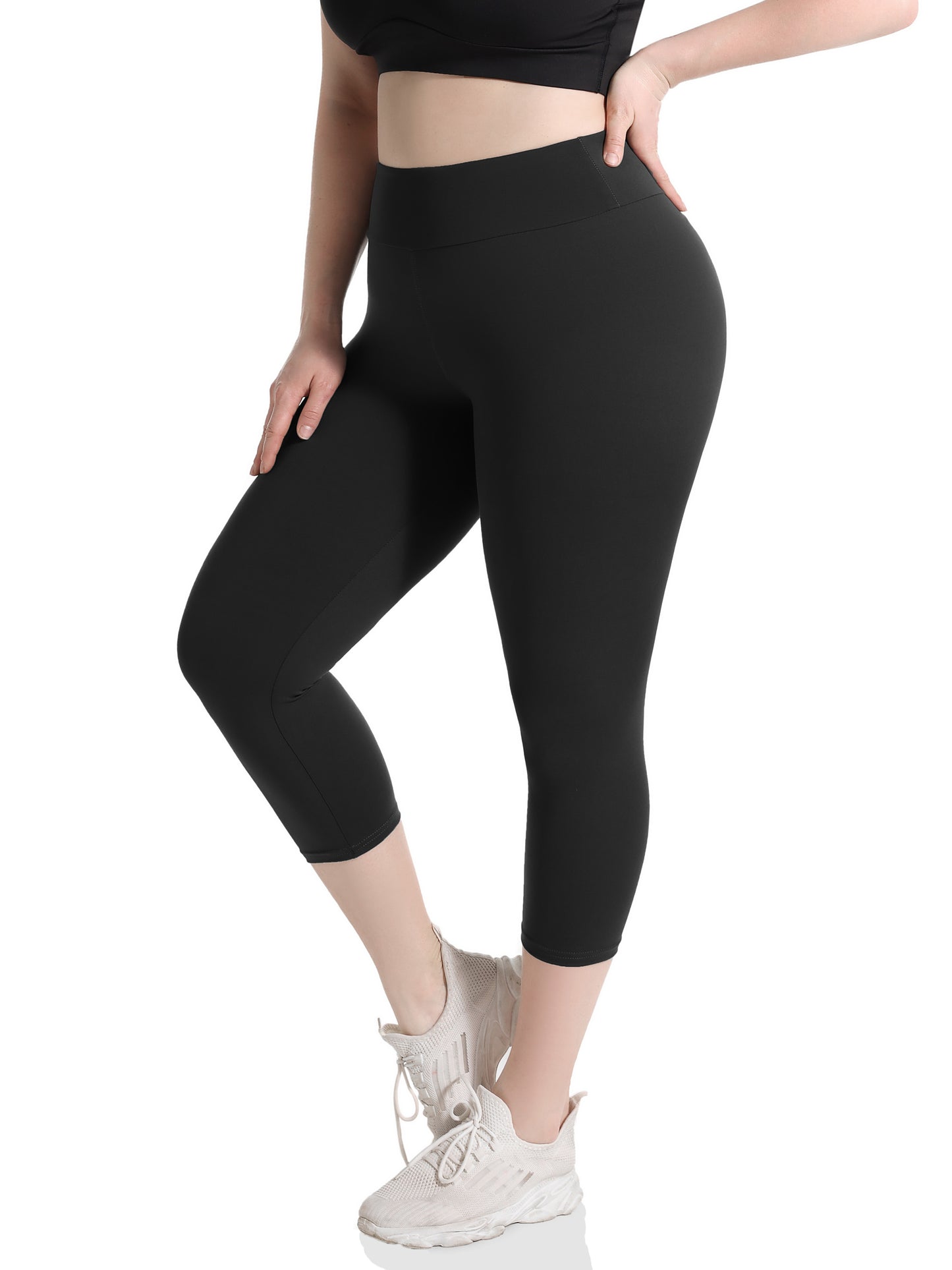 Women's Plus Size Capri Leggings, High Waist Tummy Control