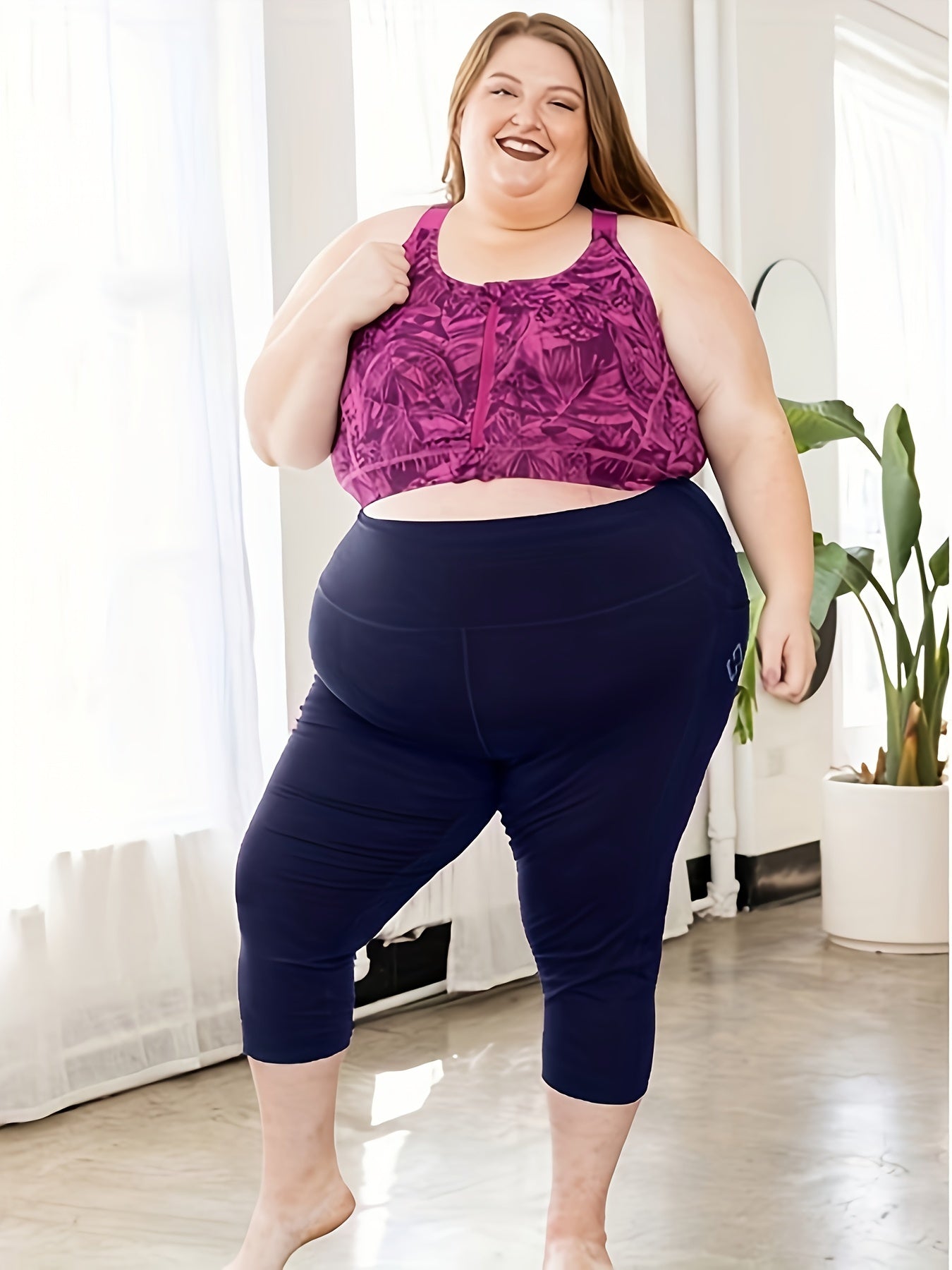 Women's Plus Size Capri Leggings, High Waist Tummy Control
