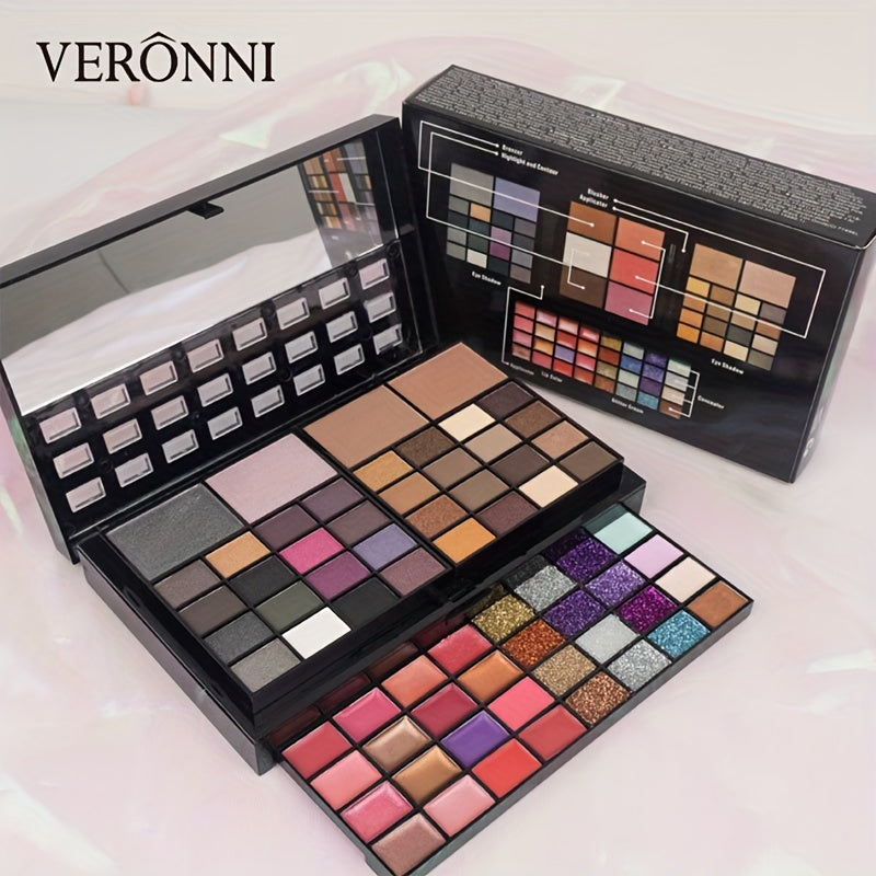 74-Color High-Gloss Eye Shadow Plate - Veronni Multi-Purpose Ultra-Multi-Color Brightening Makeup Set with Red Shadow Repair Capacity