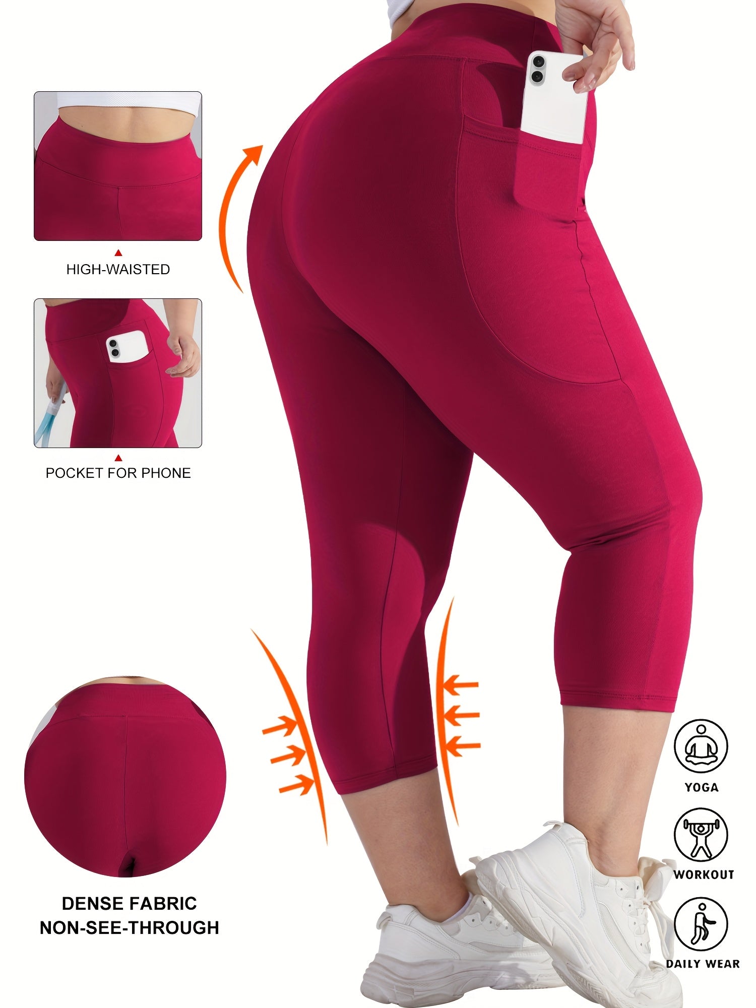 Women's High-Waist Crescent Moon Pocket Capri Leggings