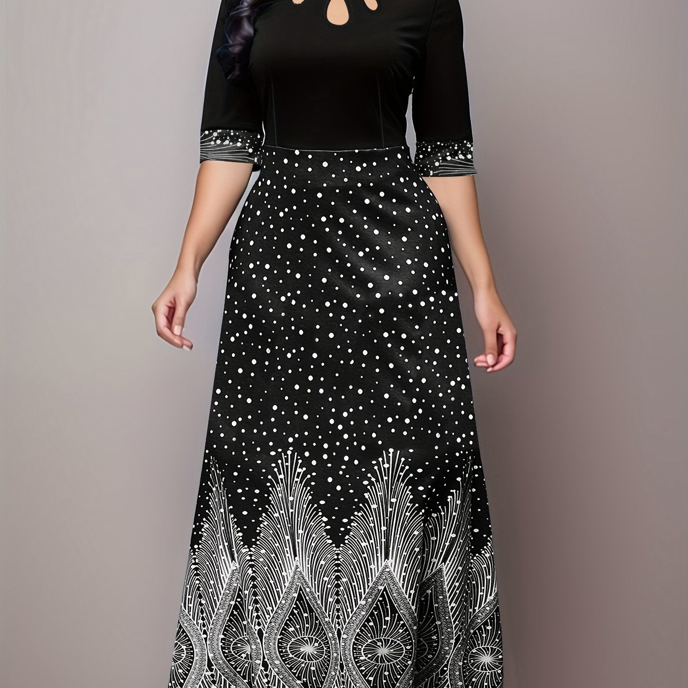 Elegant Floral Print Cut Out Party & Banquet Dress