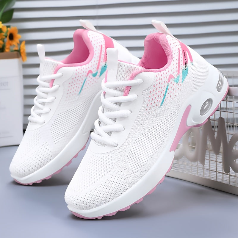 Women's Lightweight Breathable Knit Sneakers with Air Cushioning, Soft High Elastic Fabric, Slip-Resistant & Durable PVC Sole, Comfortable for Casual Outdoor Wear All Seasons, Ladies Sneakers