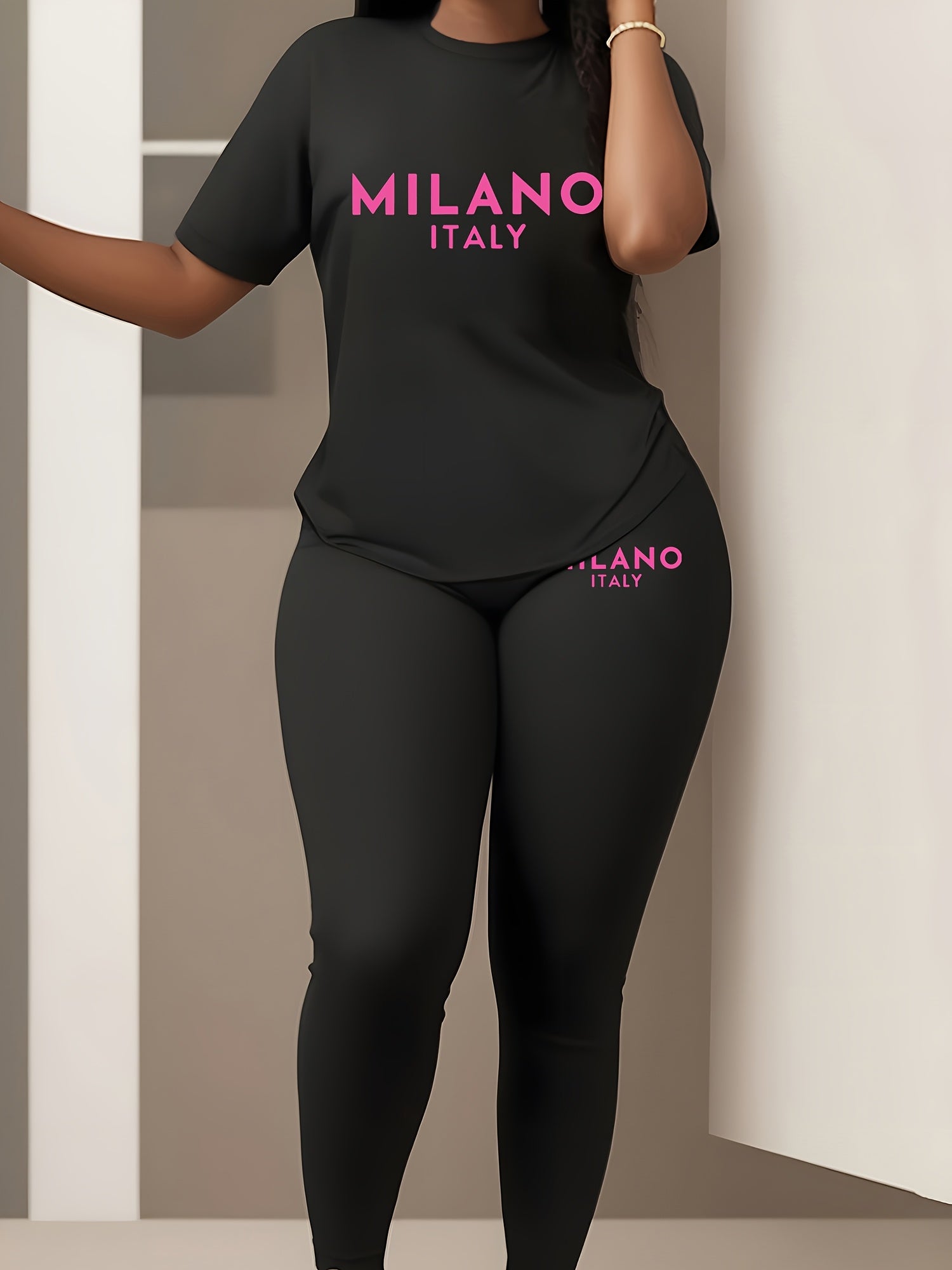 Women's Plus Size "Milano Italy" Graphic Tee & Leggings Set