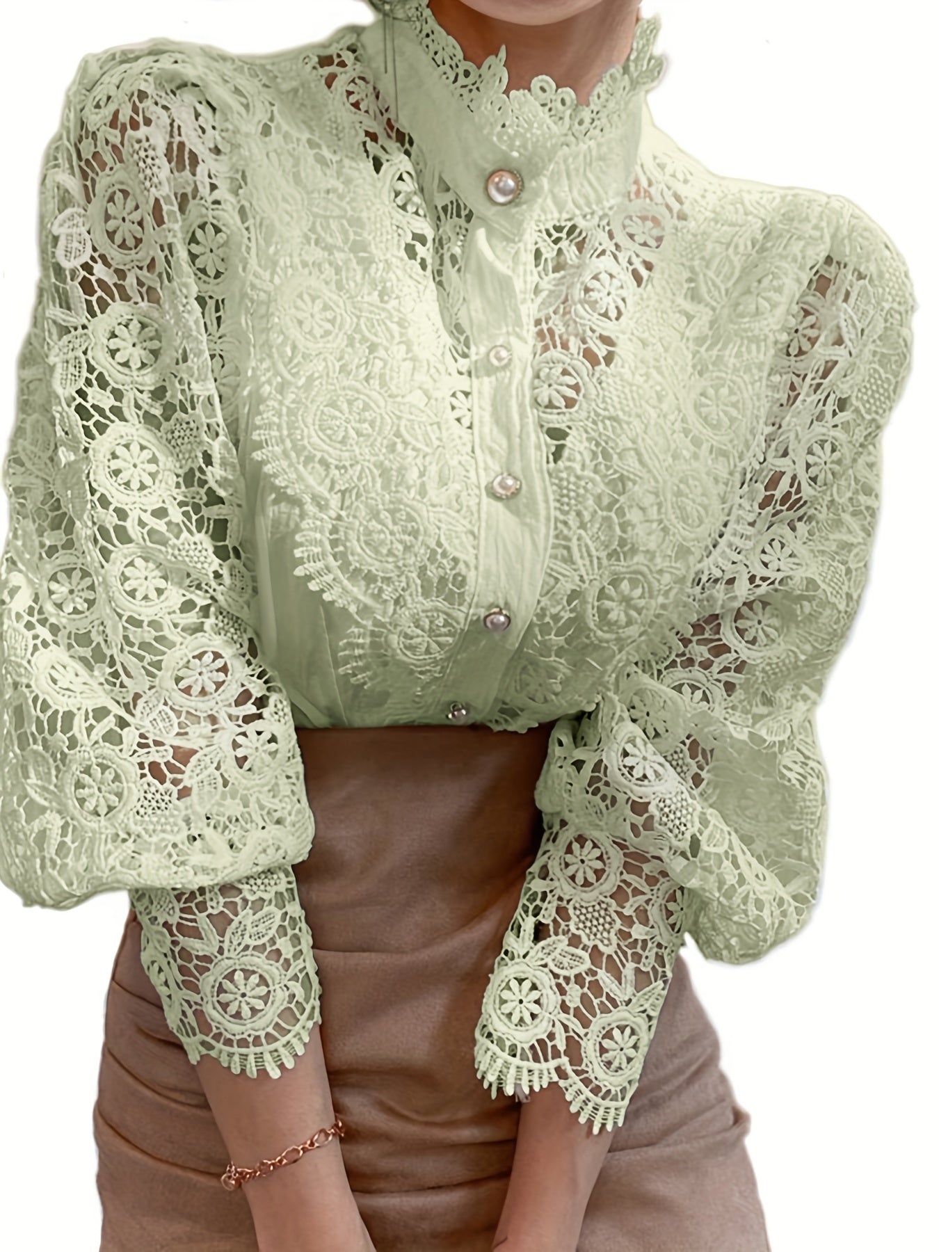 Elegant Women's Pleated Blouse with Sheer Lace