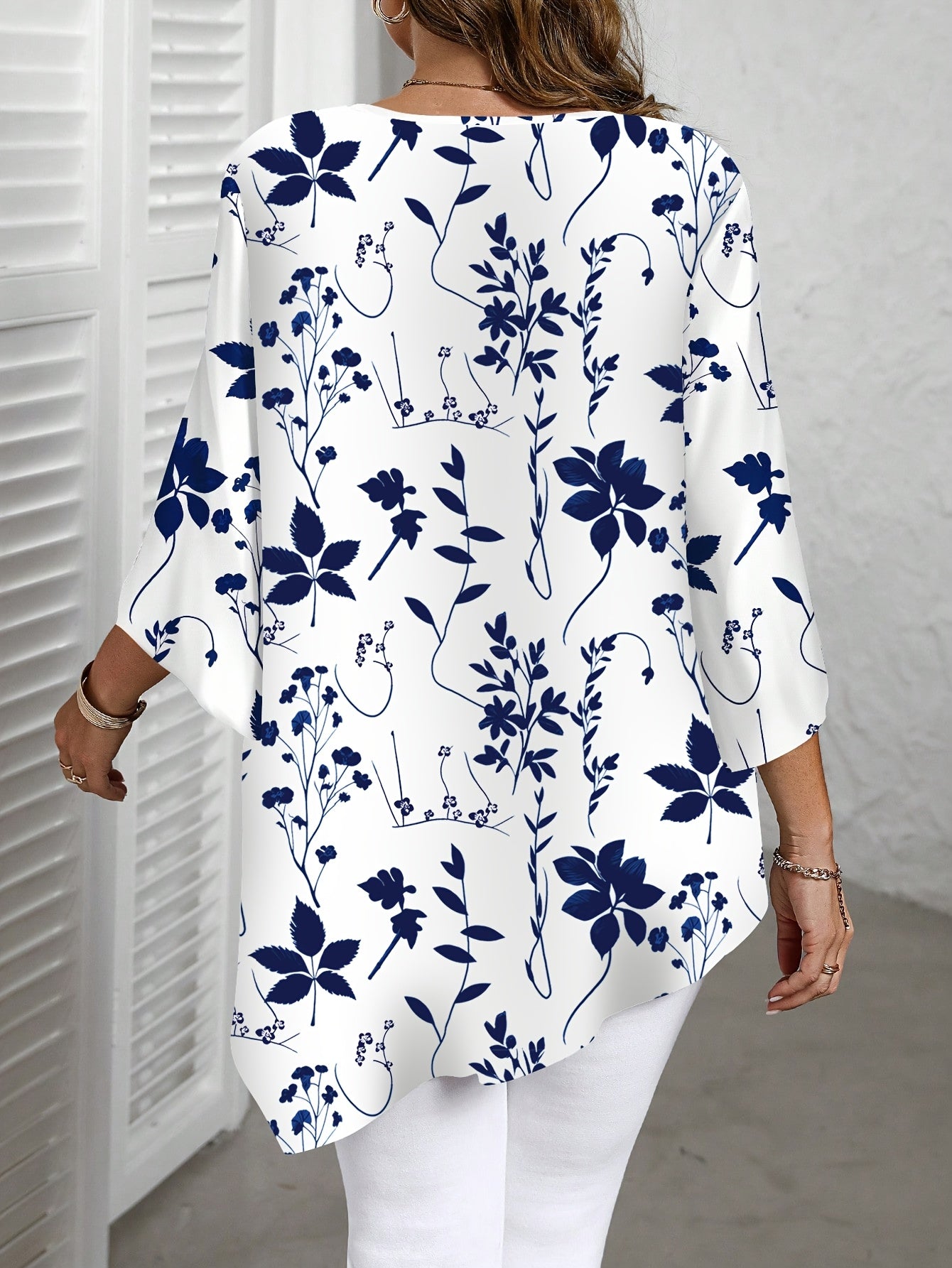 Elegant Plus Size Women's Floral Print Blouse