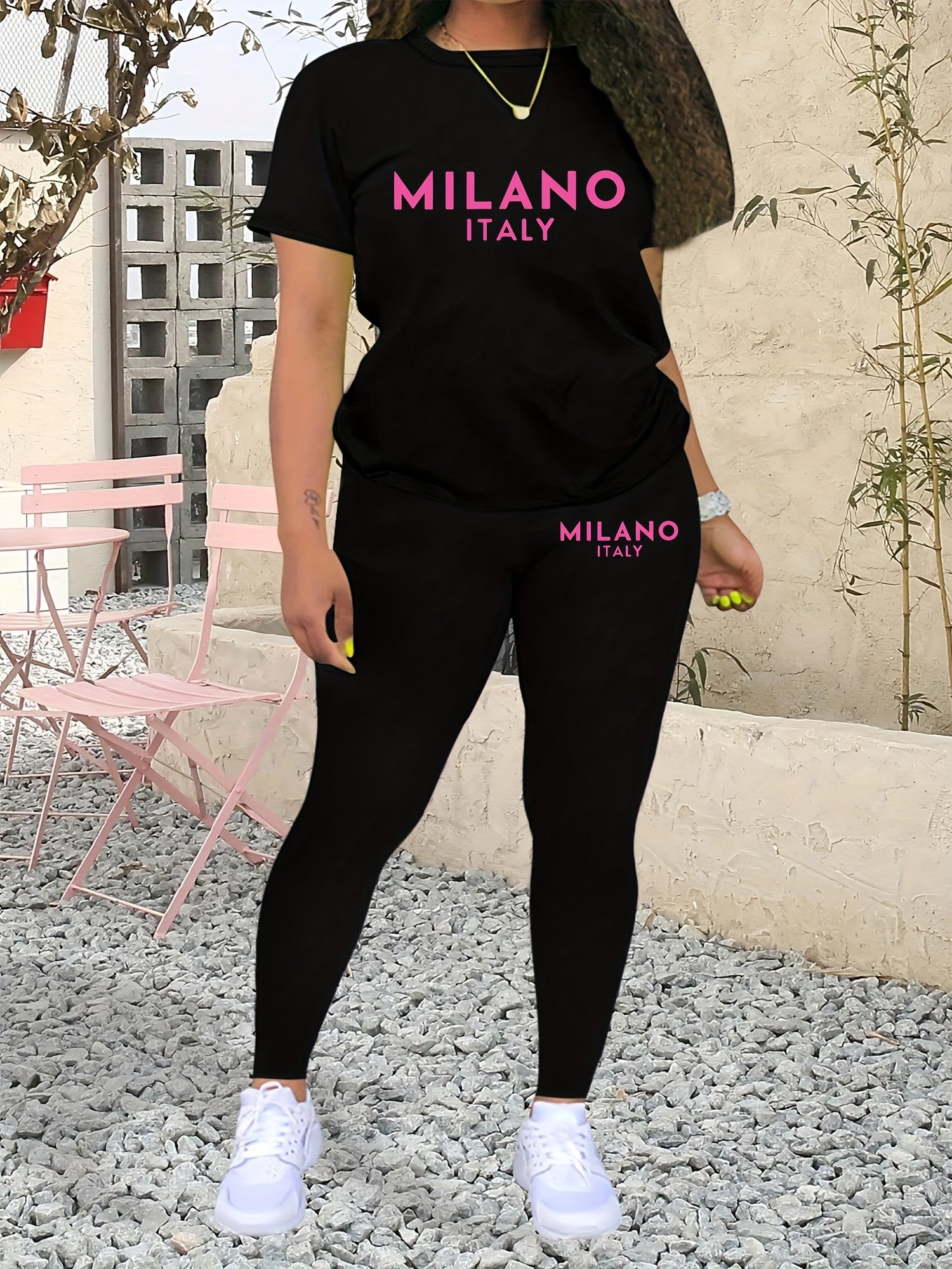 Women's Plus Size "Milano Italy" Graphic Tee & Leggings Set