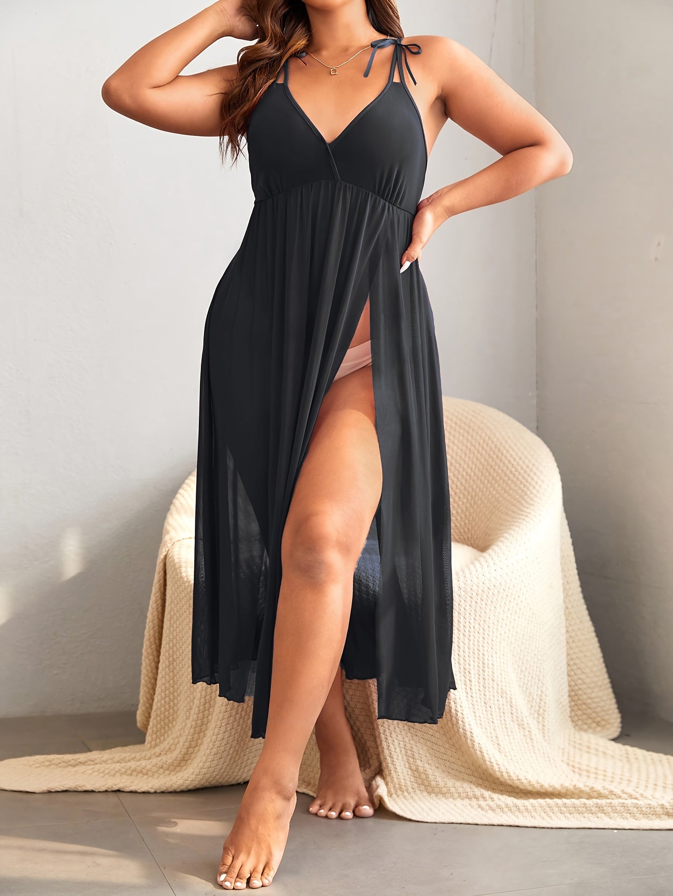 Large Size Women's Mesh Strap Skirt, Nighties