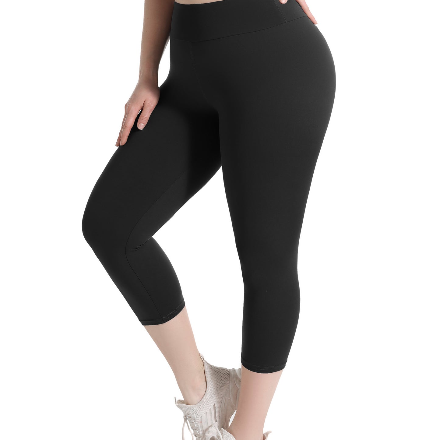 Women's Plus Size Capri Leggings, High Waist Tummy Control