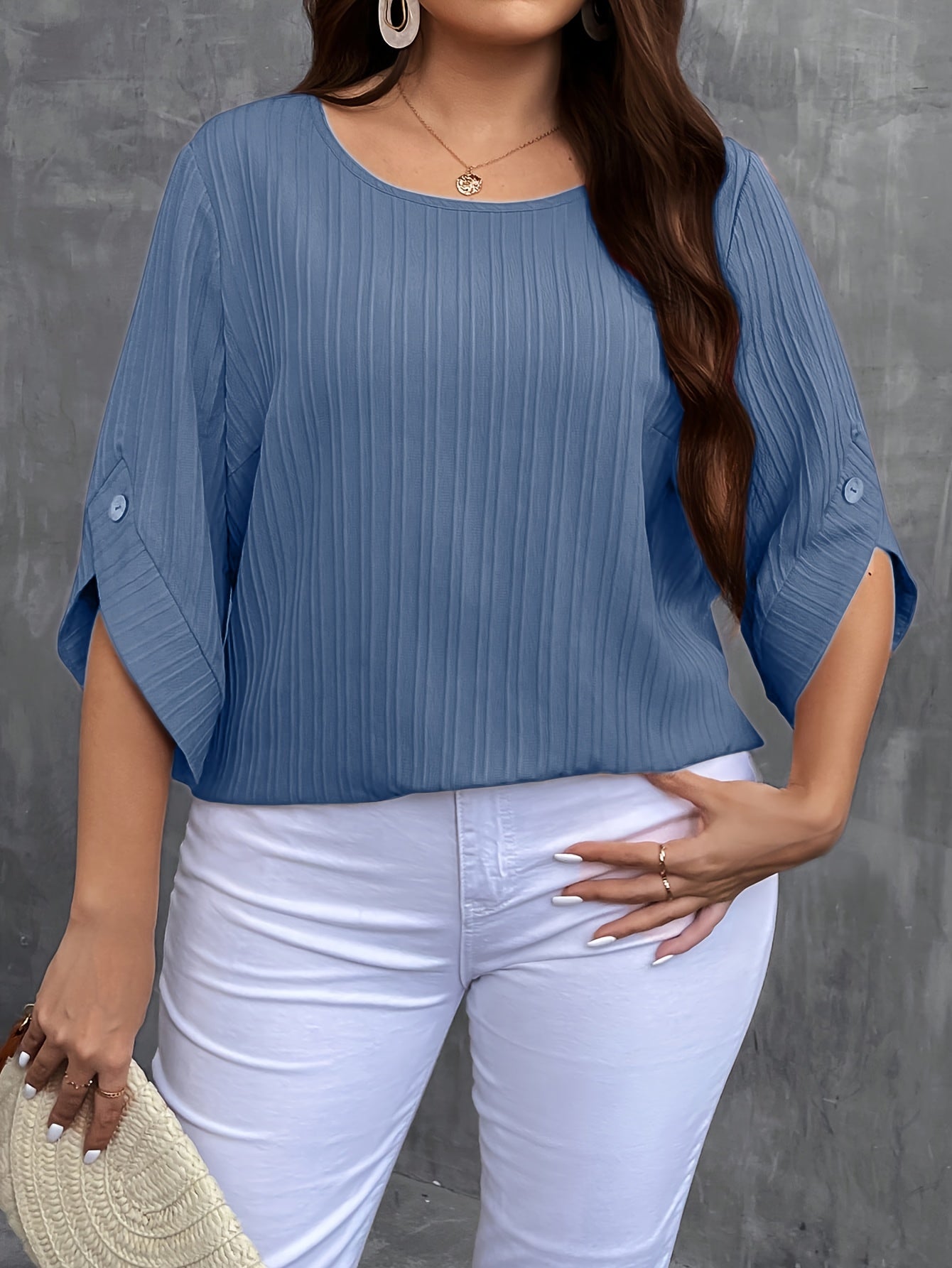 Women's Plus Size Button-Up Blouse , Short Sleeve
