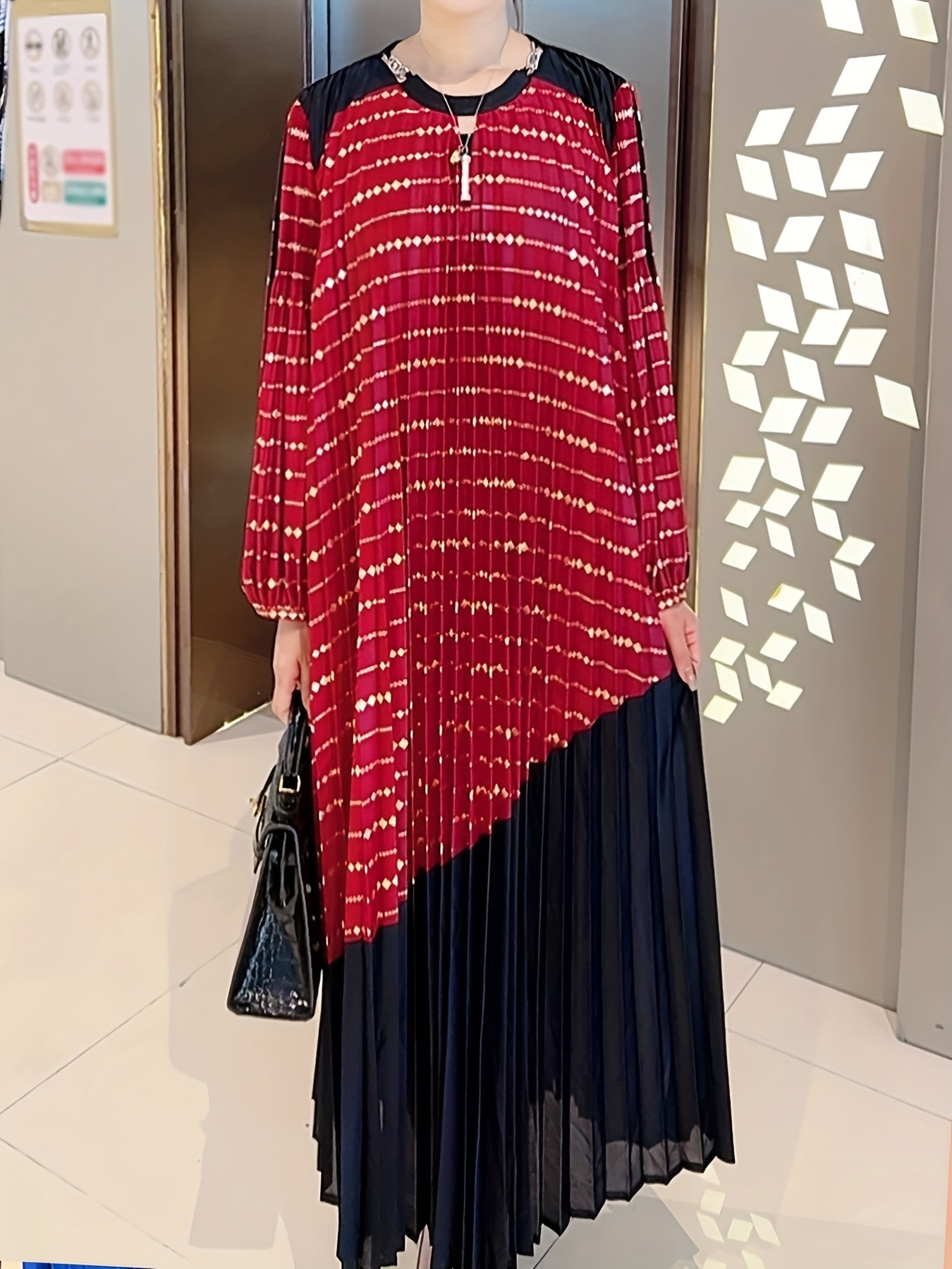 French-Style Pleated Dress, Loose Fit for Women