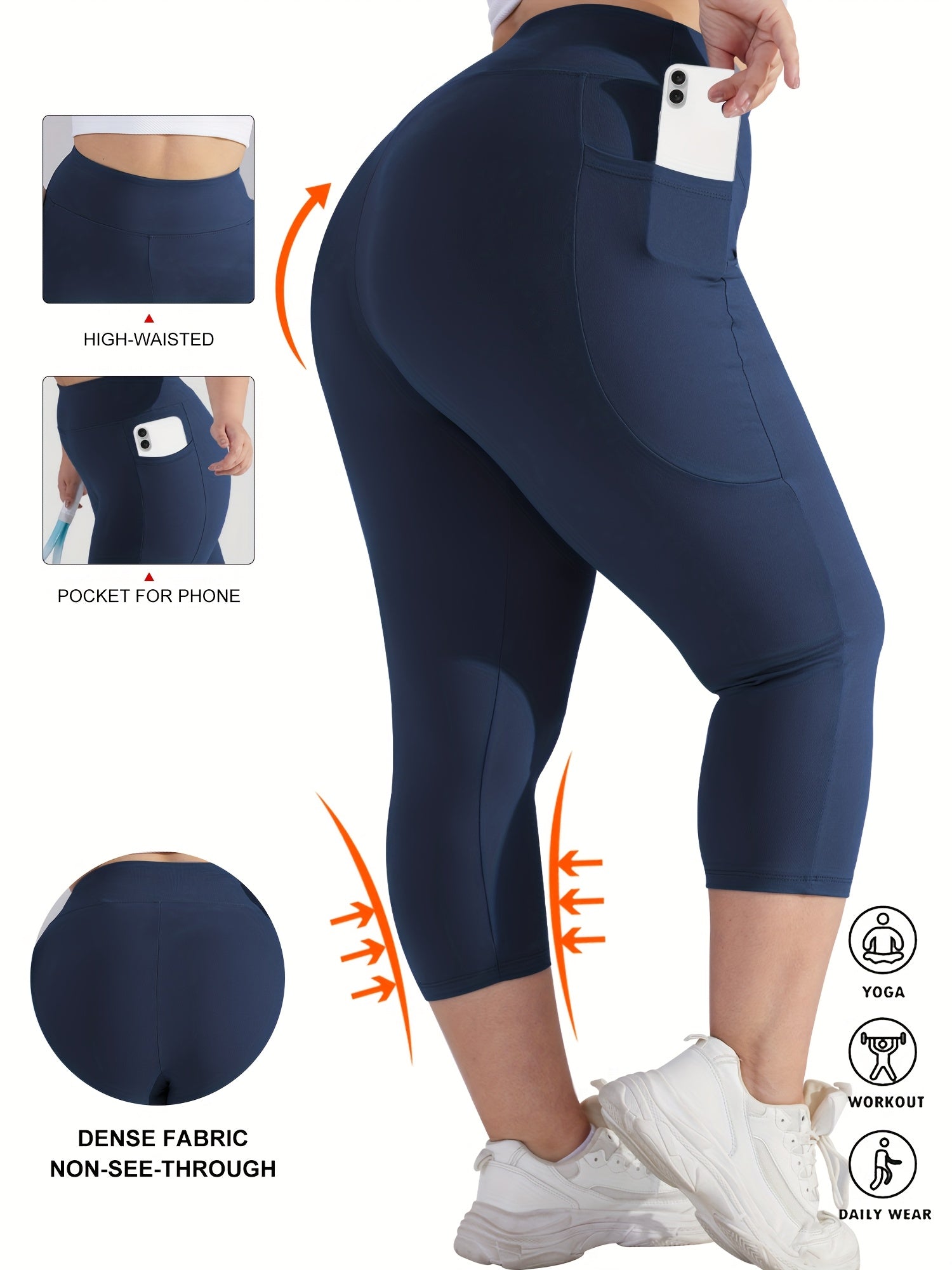 Women's High-Waist Crescent Moon Pocket Capri Leggings