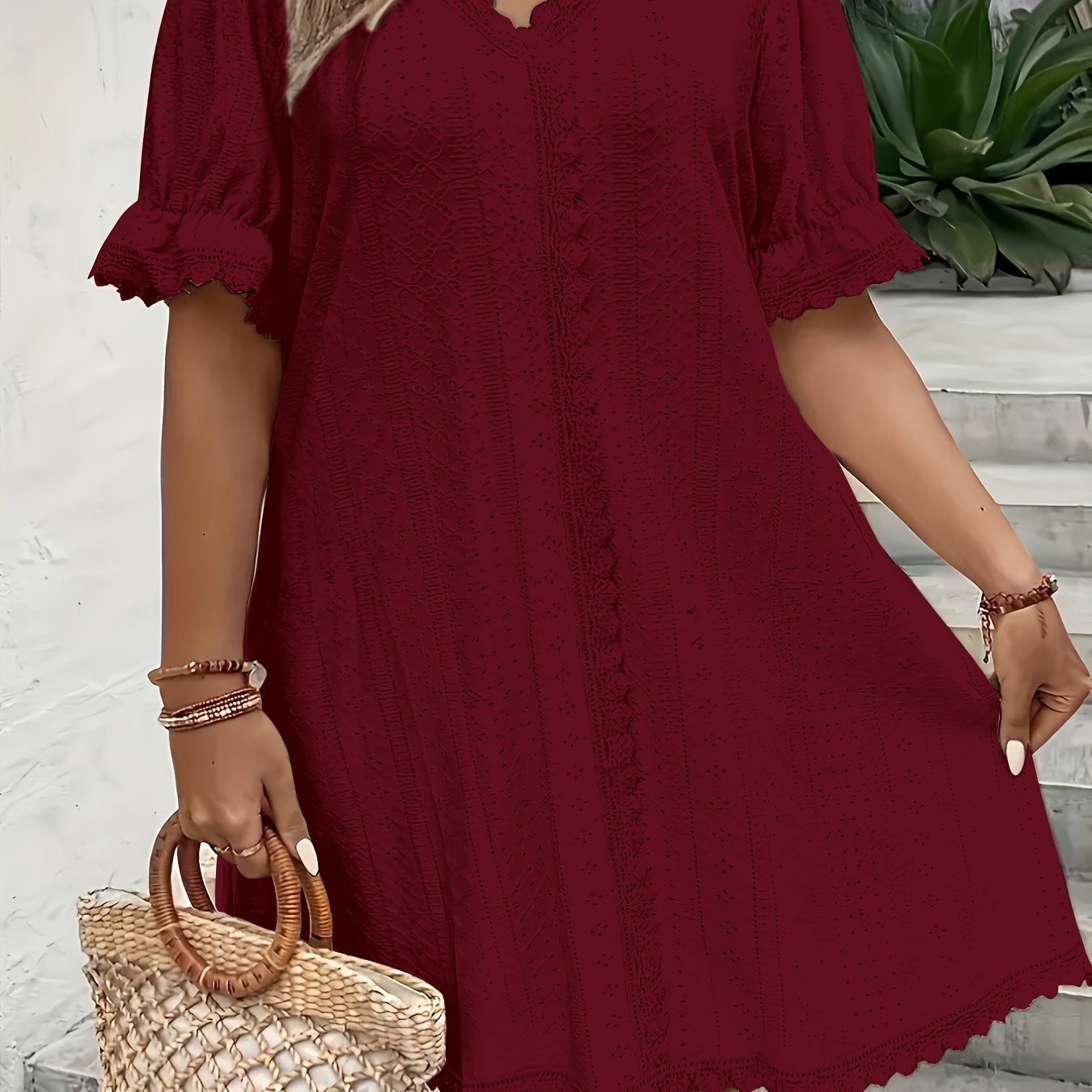 Elegant V-Neck Plus Size Women's Dress