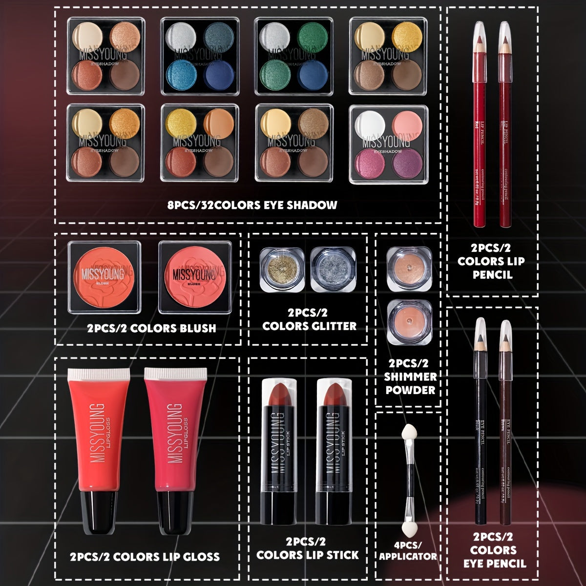 All-In-One Makeup Gift Set, Professional Makeup Tools 56pcs Set Eye Shadow Lipstick Blush Lip Liner Eyeliner with Makeup Brush Mirror