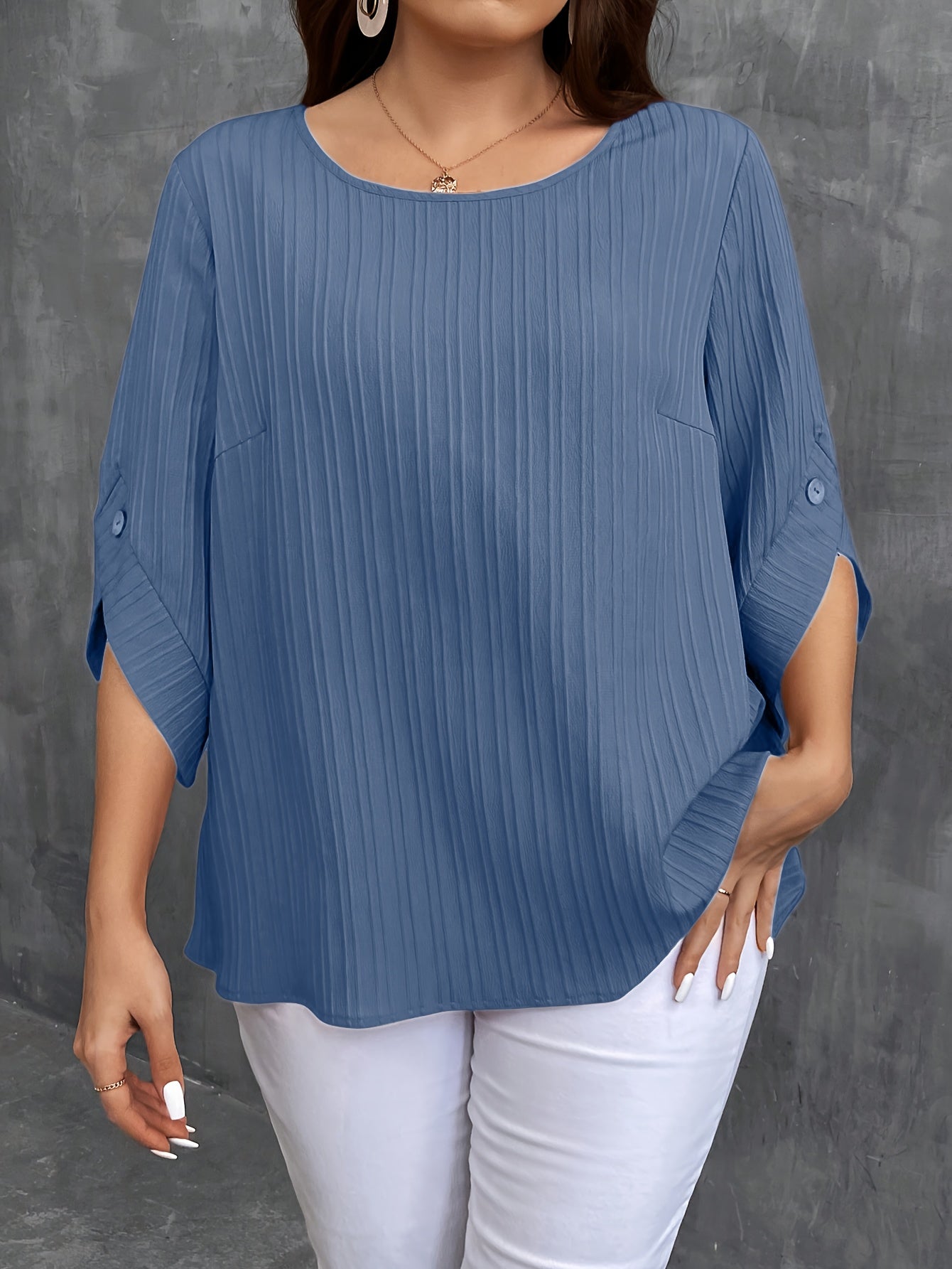 Women's Plus Size Button-Up Blouse , Short Sleeve