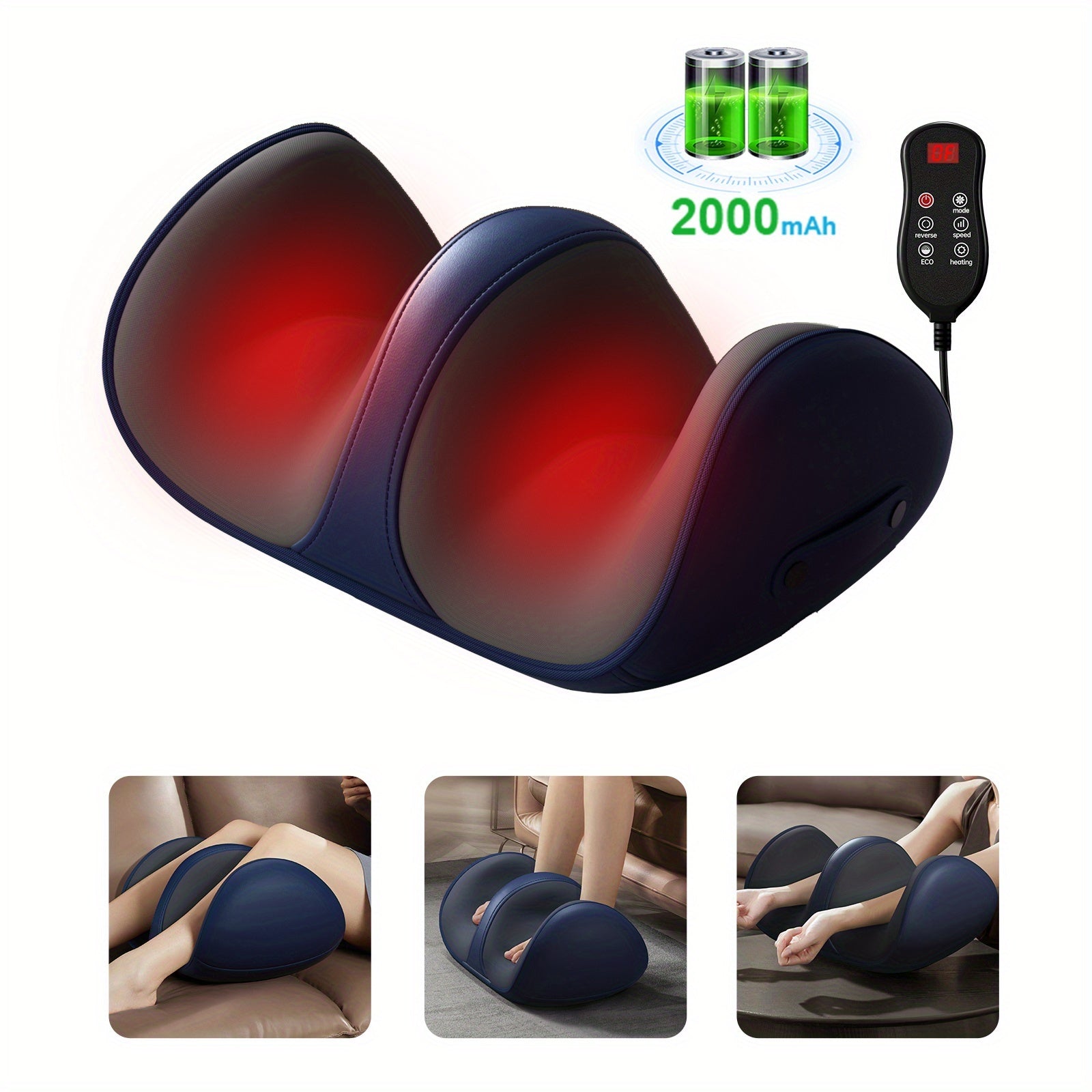 Cordless Type-C Rechargeable Foot Massager Machine with Deep- Kneading and heat