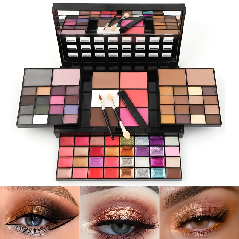 74-Color High-Gloss Eye Shadow Plate - Veronni Multi-Purpose Ultra-Multi-Color Brightening Makeup Set with Red Shadow Repair Capacity