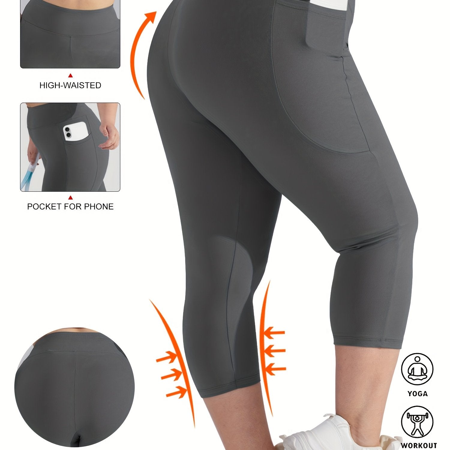 Women's High-Waist Crescent Moon Pocket Capri Leggings
