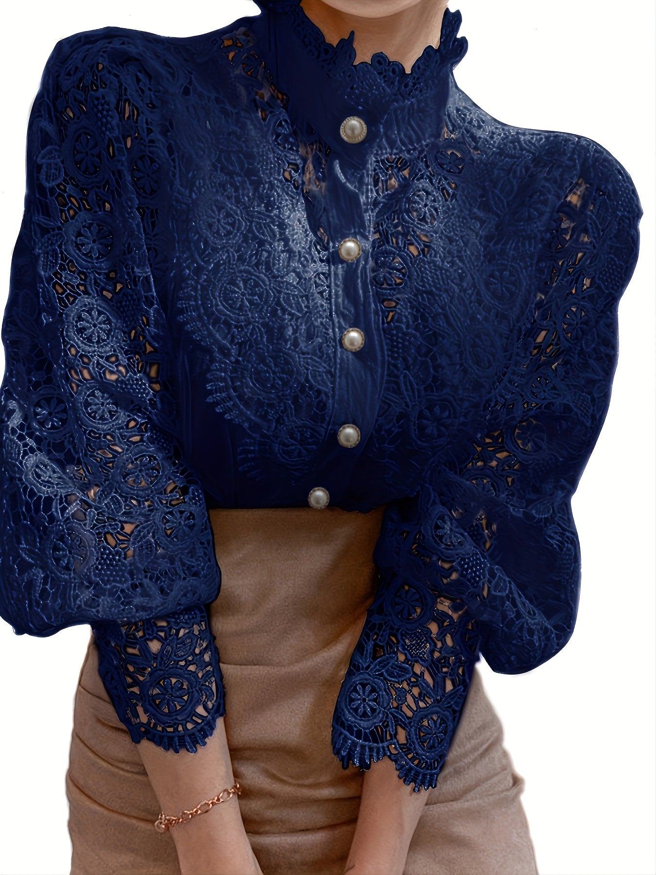 Elegant Women's Pleated Blouse with Sheer Lace